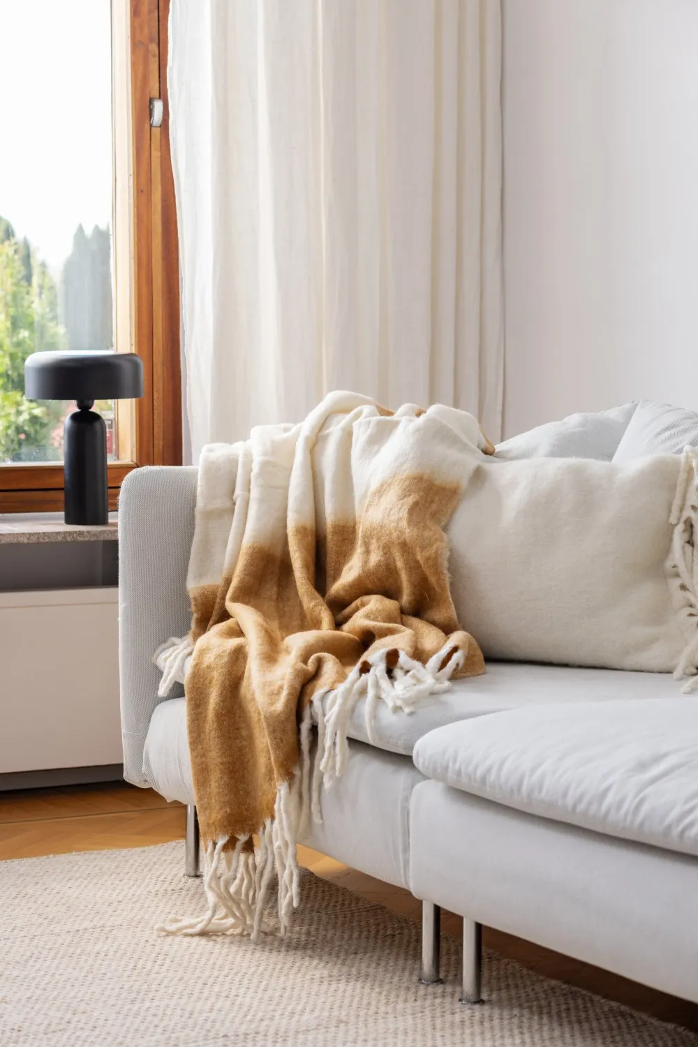 Plaid dekens - throw van wolmix - Carrie (geel)