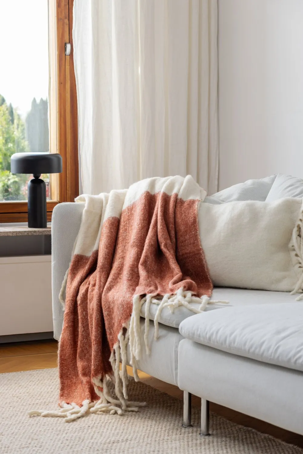 Plaid dekens - throw van wolmix - Carrie (roze)