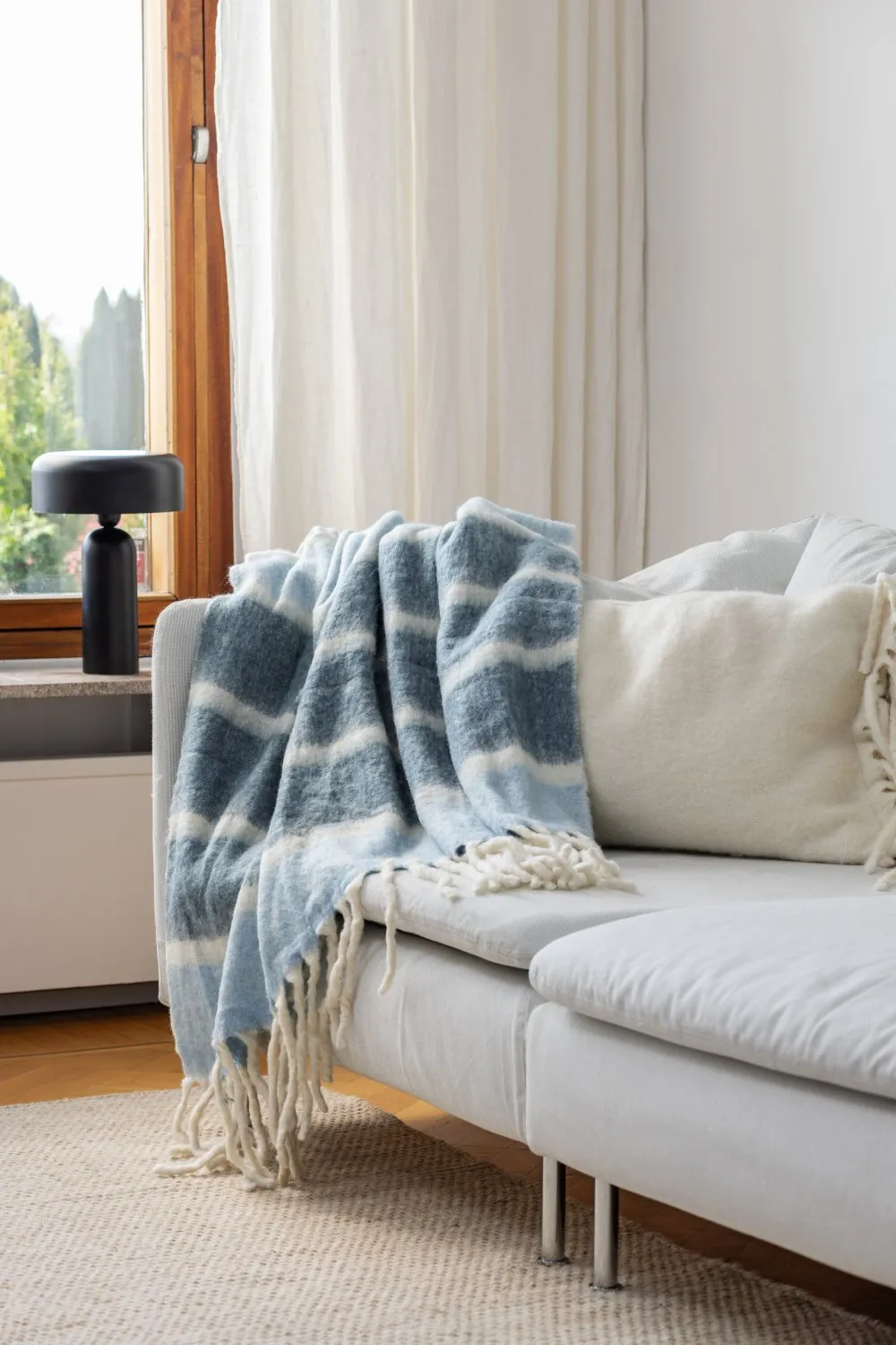 Plaid dekens - throw van wolmix - Charlotte (blauw)