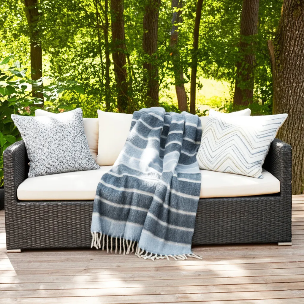 Plaid dekens - throw van wolmix - Charlotte (blauw)
