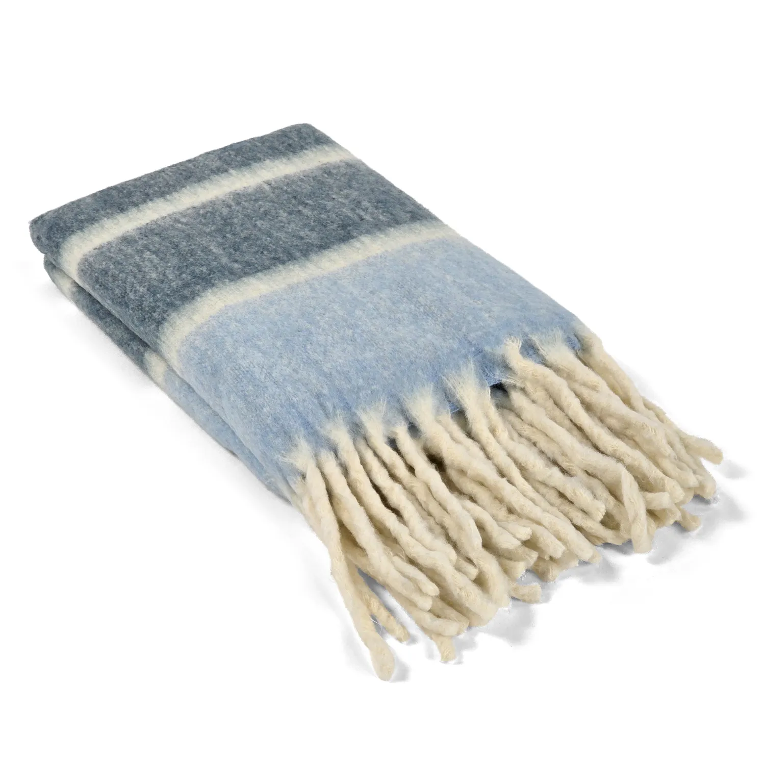 Plaid dekens - throw van wolmix - Charlotte (blauw)