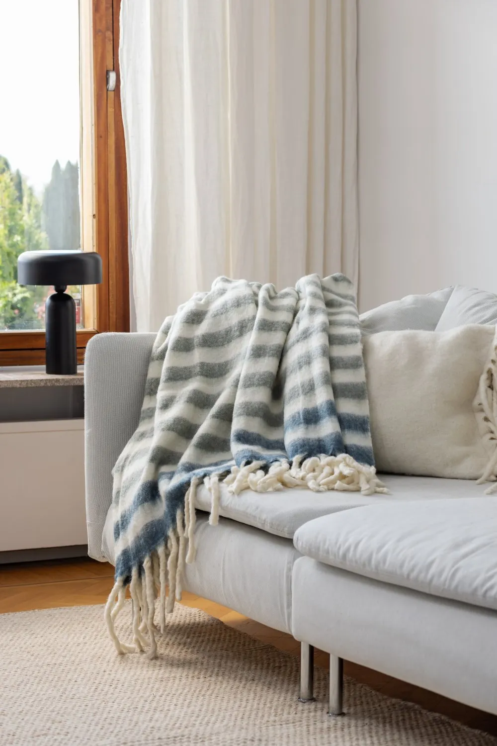 Plaid dekens - throw van wolmix - Monica (blauw)