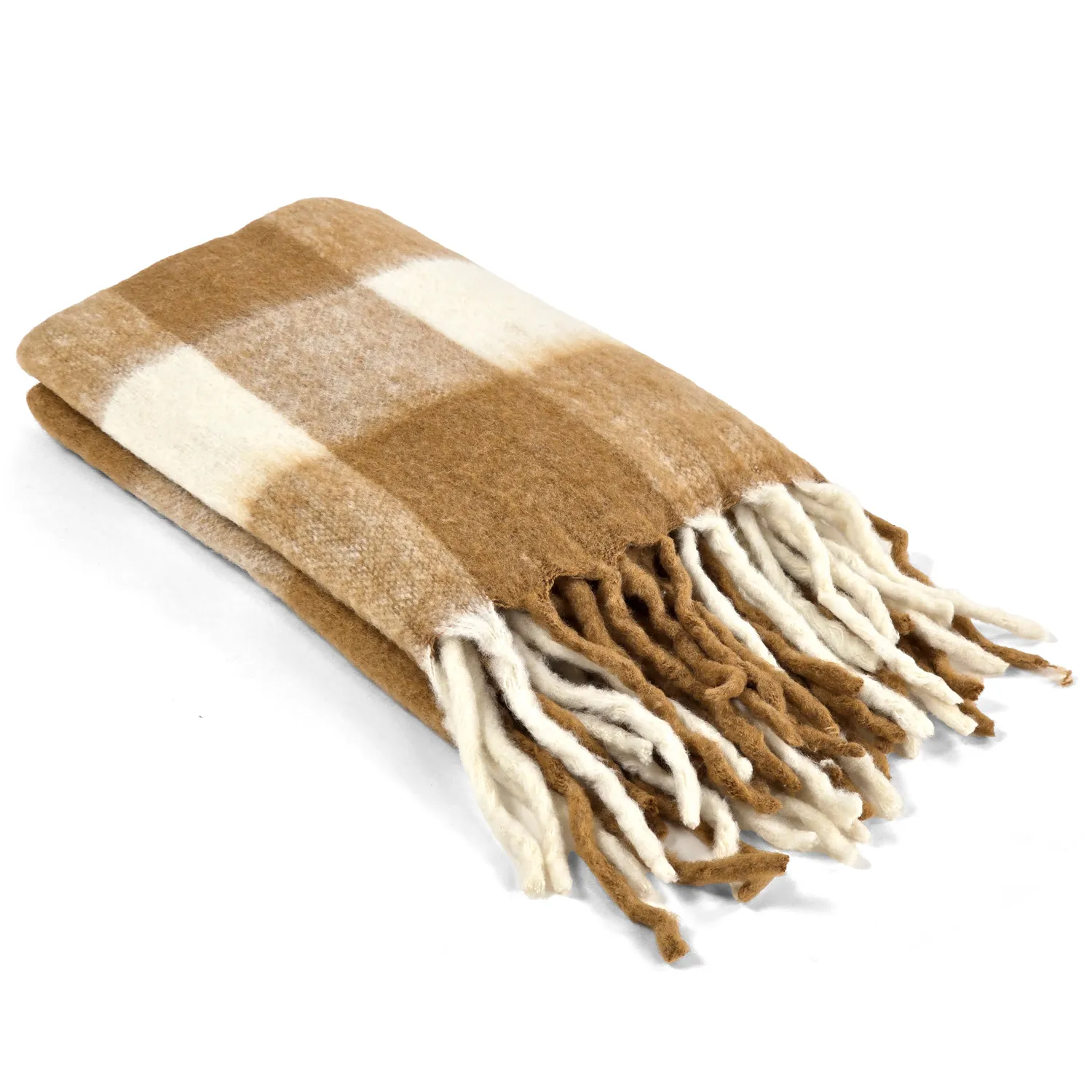 Plaid dekens - throw van wolmix - Phoebe (geel)