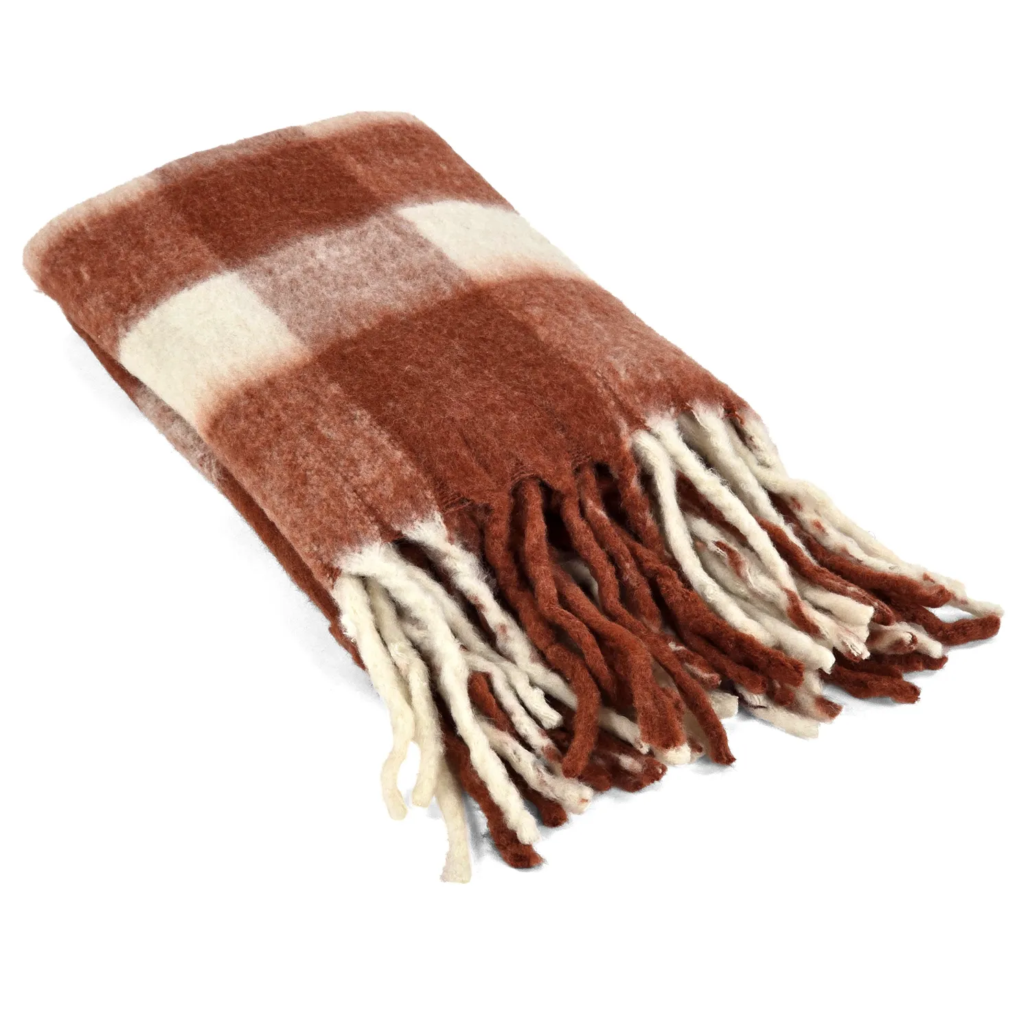 Plaid dekens - throw van wolmix - Phoebe (roze)