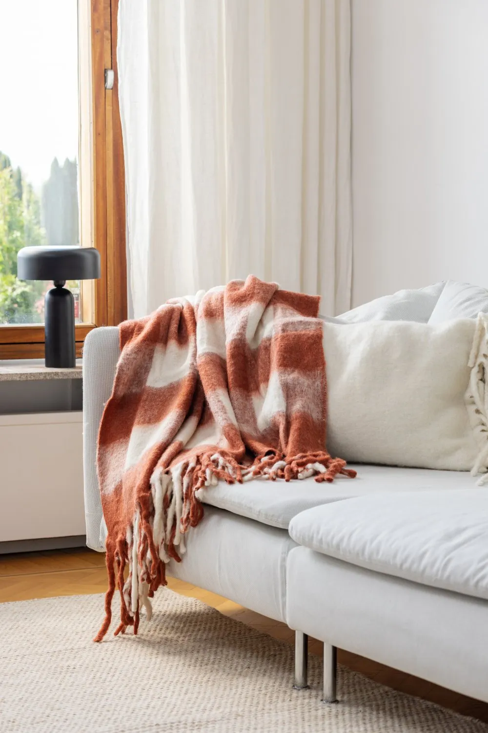 Plaid dekens - throw van wolmix - Phoebe (roze)