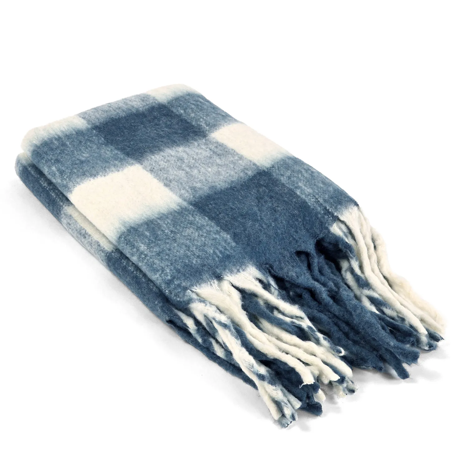 Plaid dekens - throw van wolmix - Phoebe (blauw)