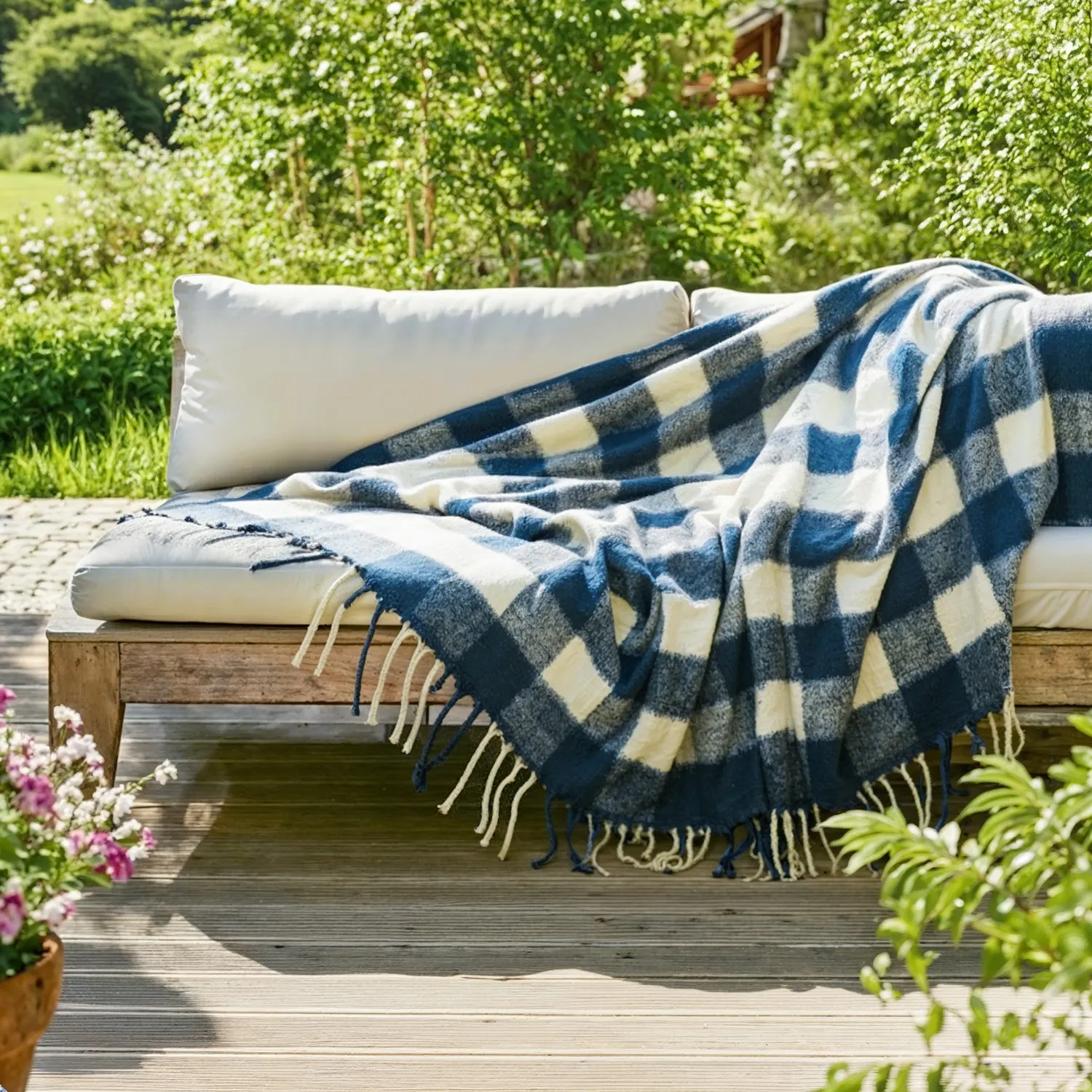 Plaid dekens - throw van wolmix - Phoebe (blauw)