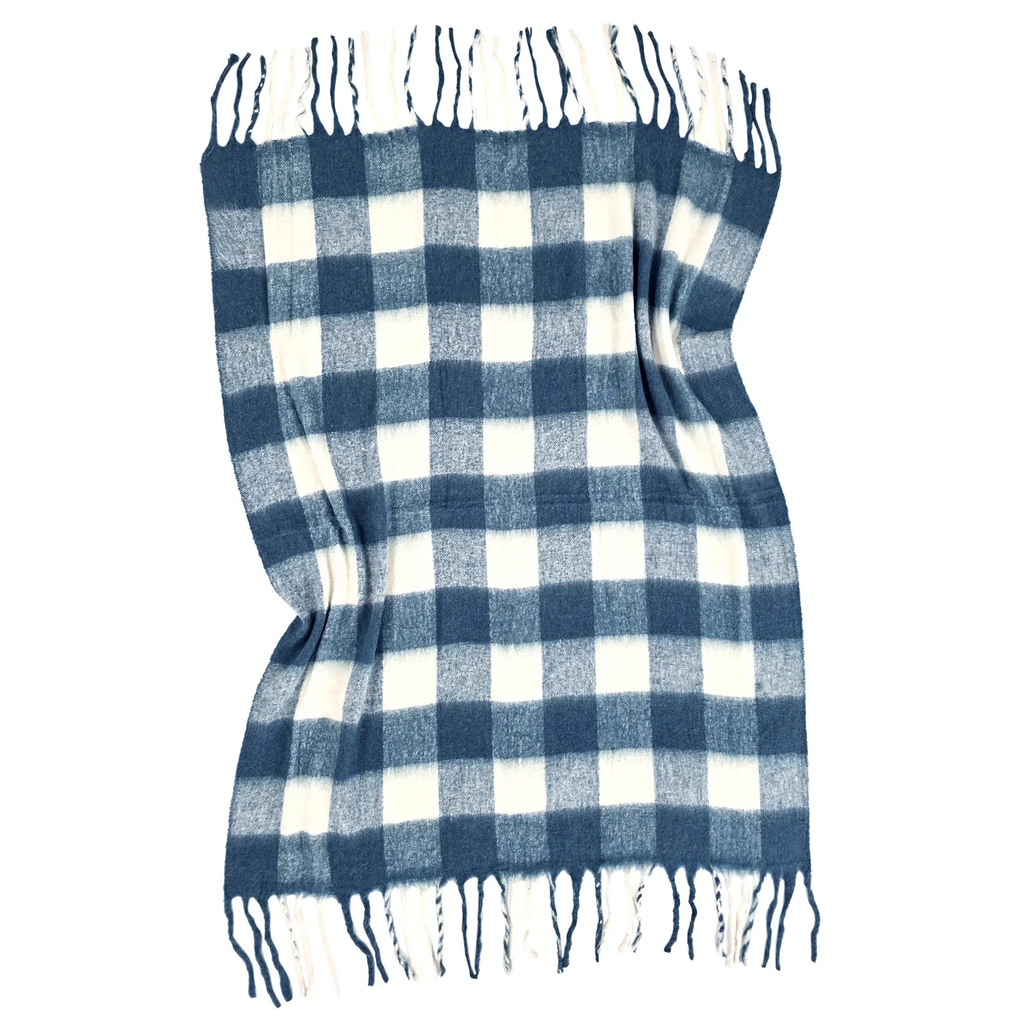 Plaid dekens - throw van wolmix - Phoebe (blauw)