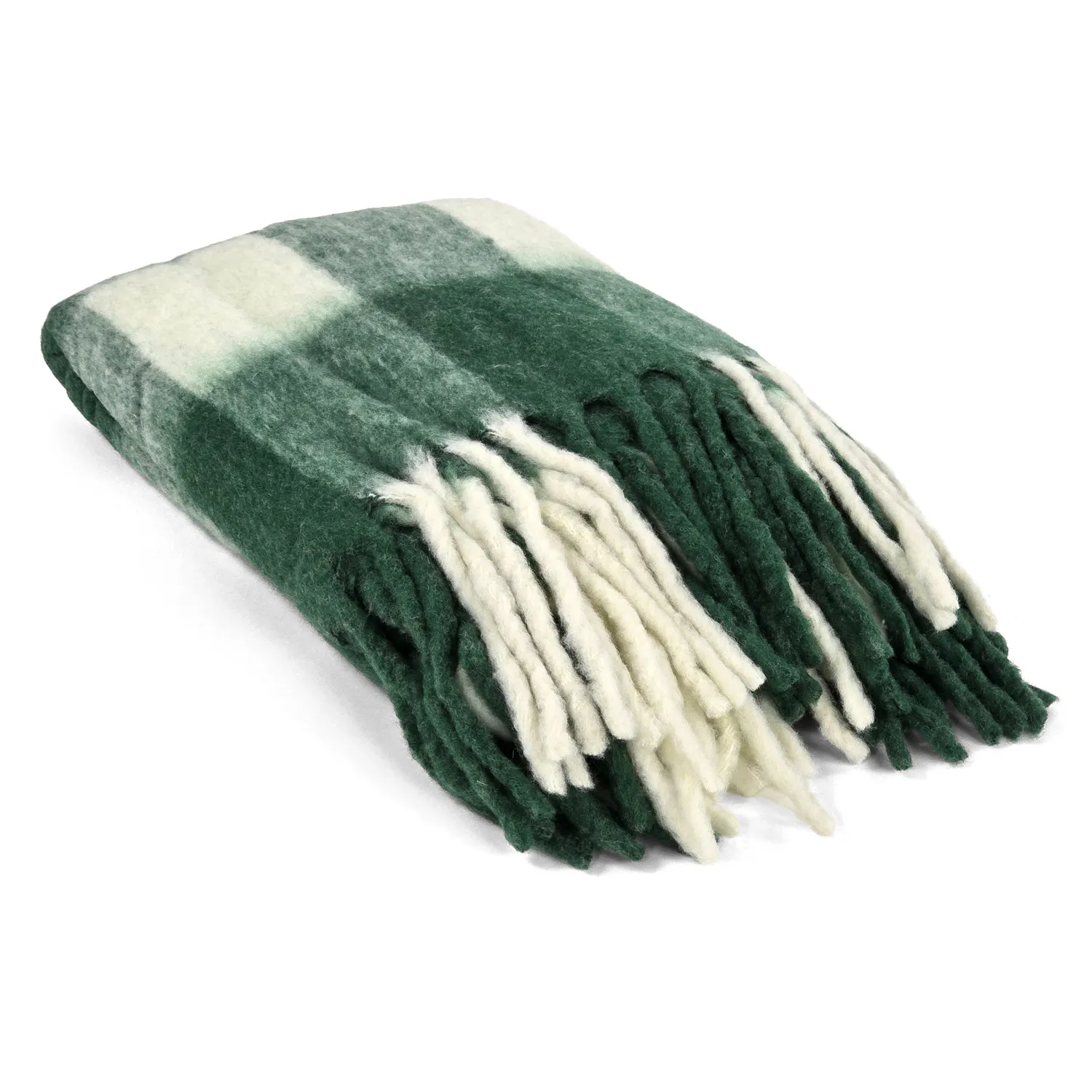 Plaid dekens - throw van wolmix - Phoebe (groen)