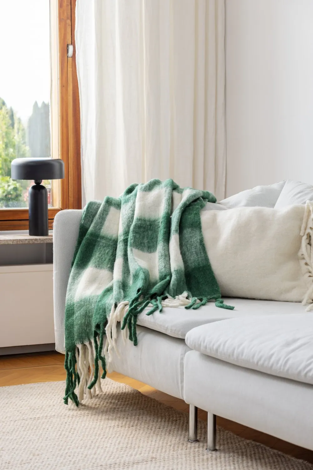 Plaid dekens - throw van wolmix - Phoebe (groen)