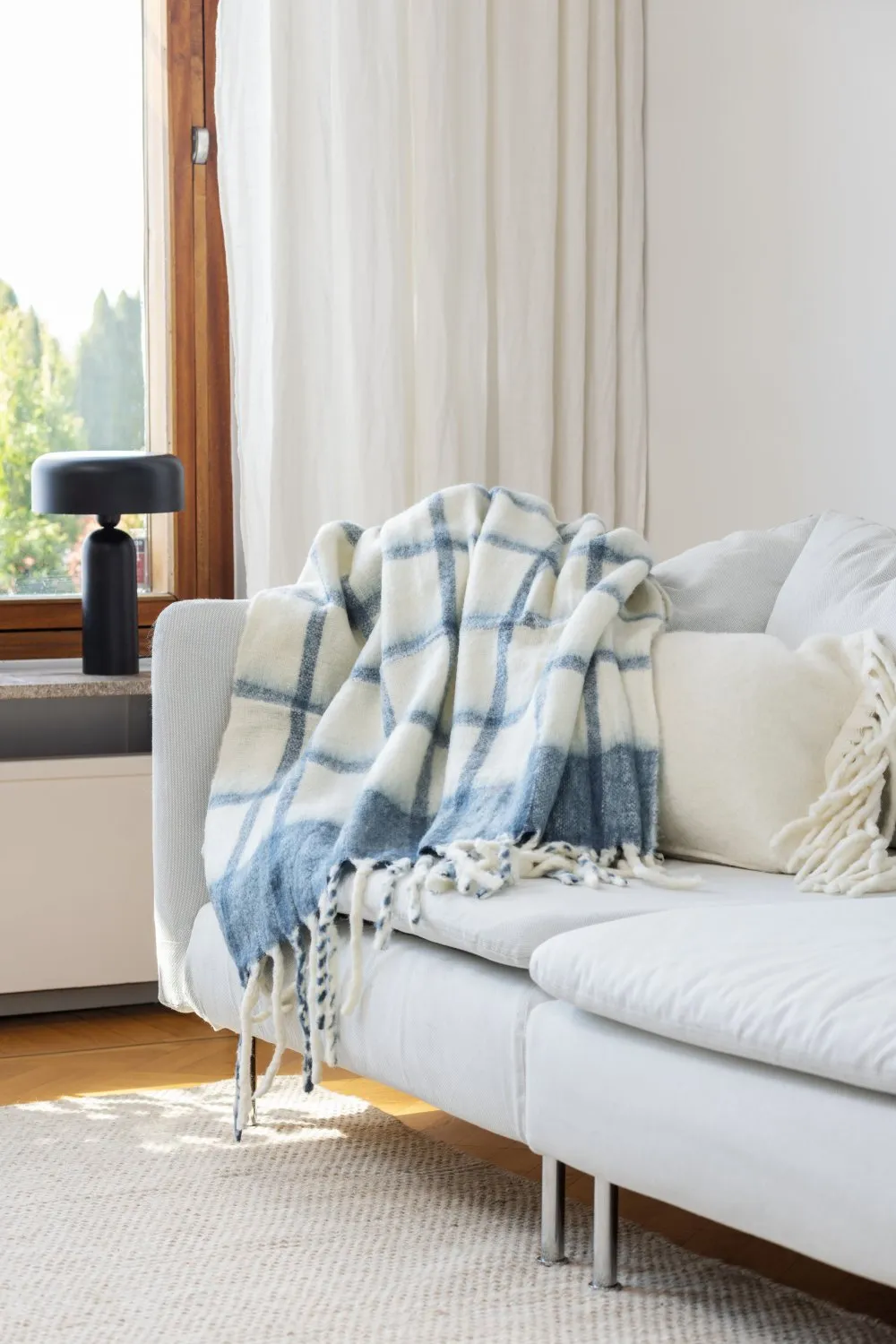 Plaid dekens - throw van wolmix - Rachel (blauw)