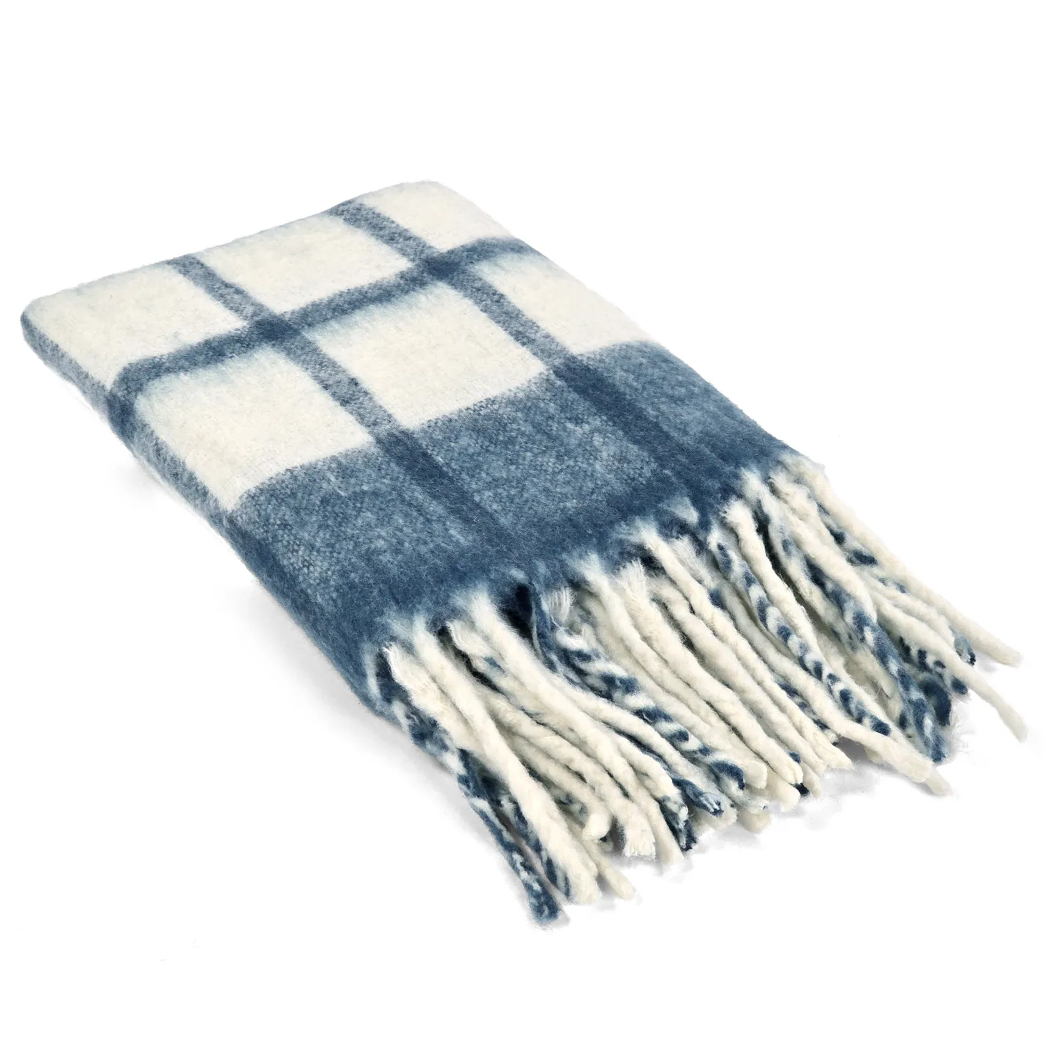 Plaid dekens - throw van wolmix - Rachel (blauw)