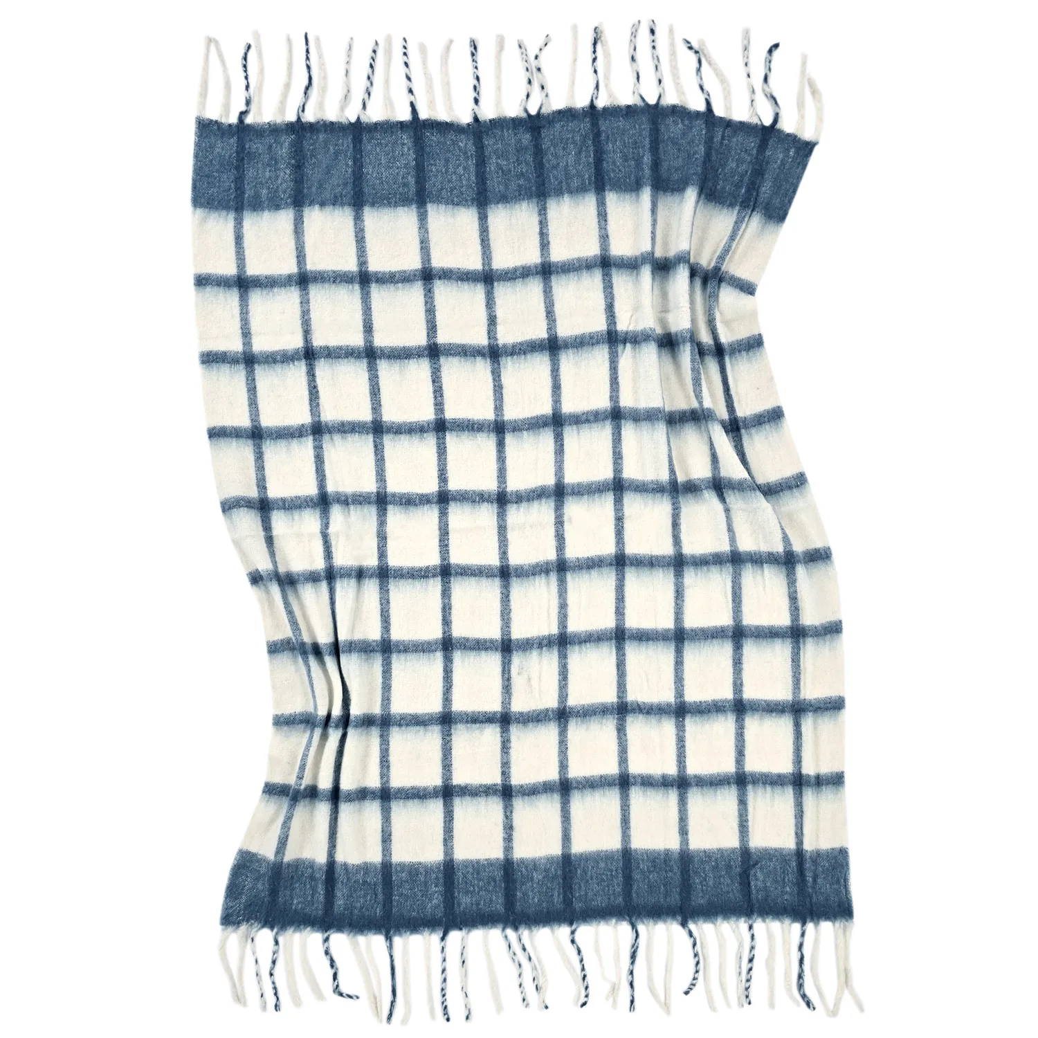 Plaid dekens - throw van wolmix - Rachel (blauw)