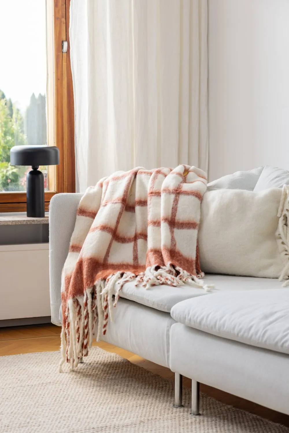 Plaid dekens - throw van wolmix - Rachel (roze)