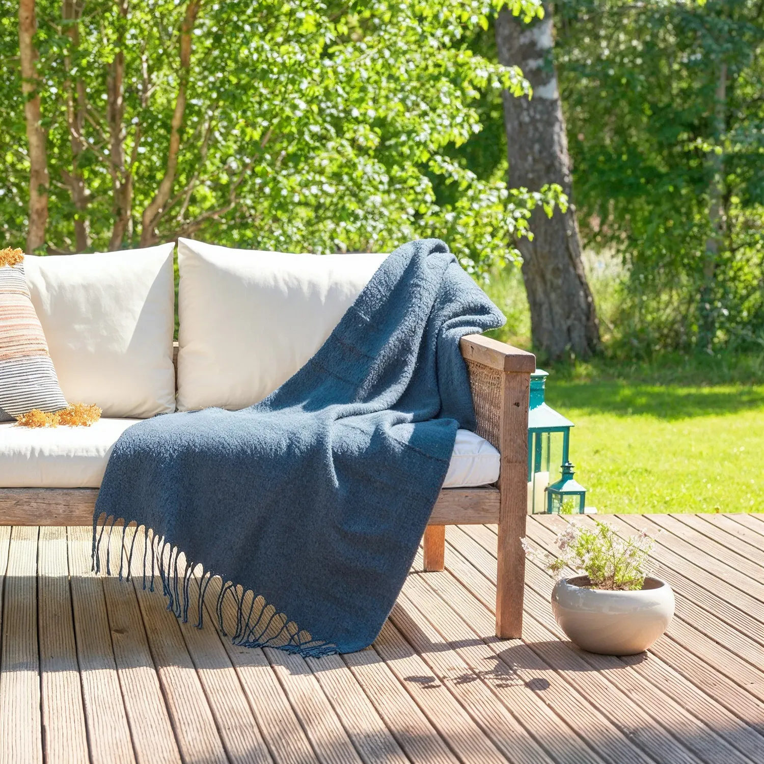 Plaid dekens - throw van wolmix - Samantha (blauw)