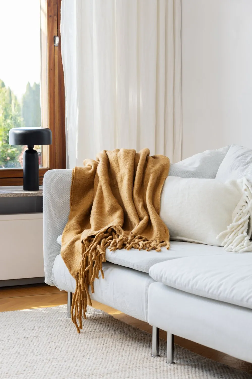 Plaid dekens - throw van wolmix - Samantha (geel)