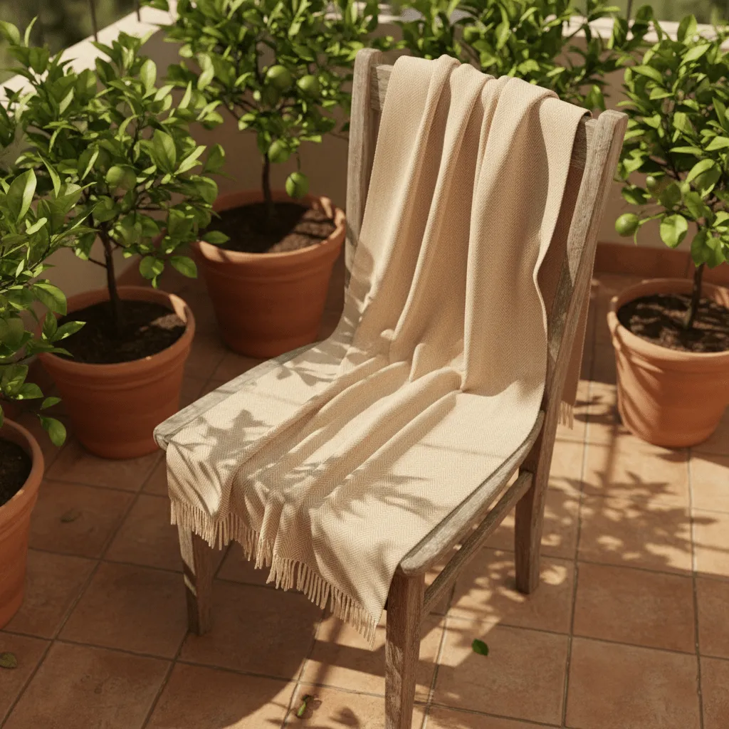 Dekens - Katoenen plaid - Denisa Fishbone (beige/wit)