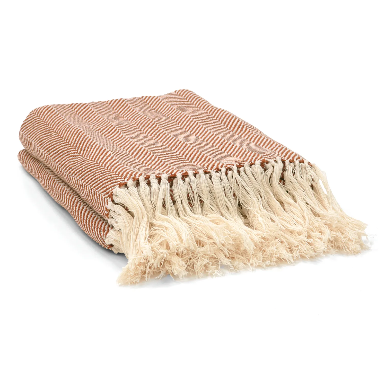 Dekens - Katoenen plaid - Denisa Fishbone (bruin/wit)
