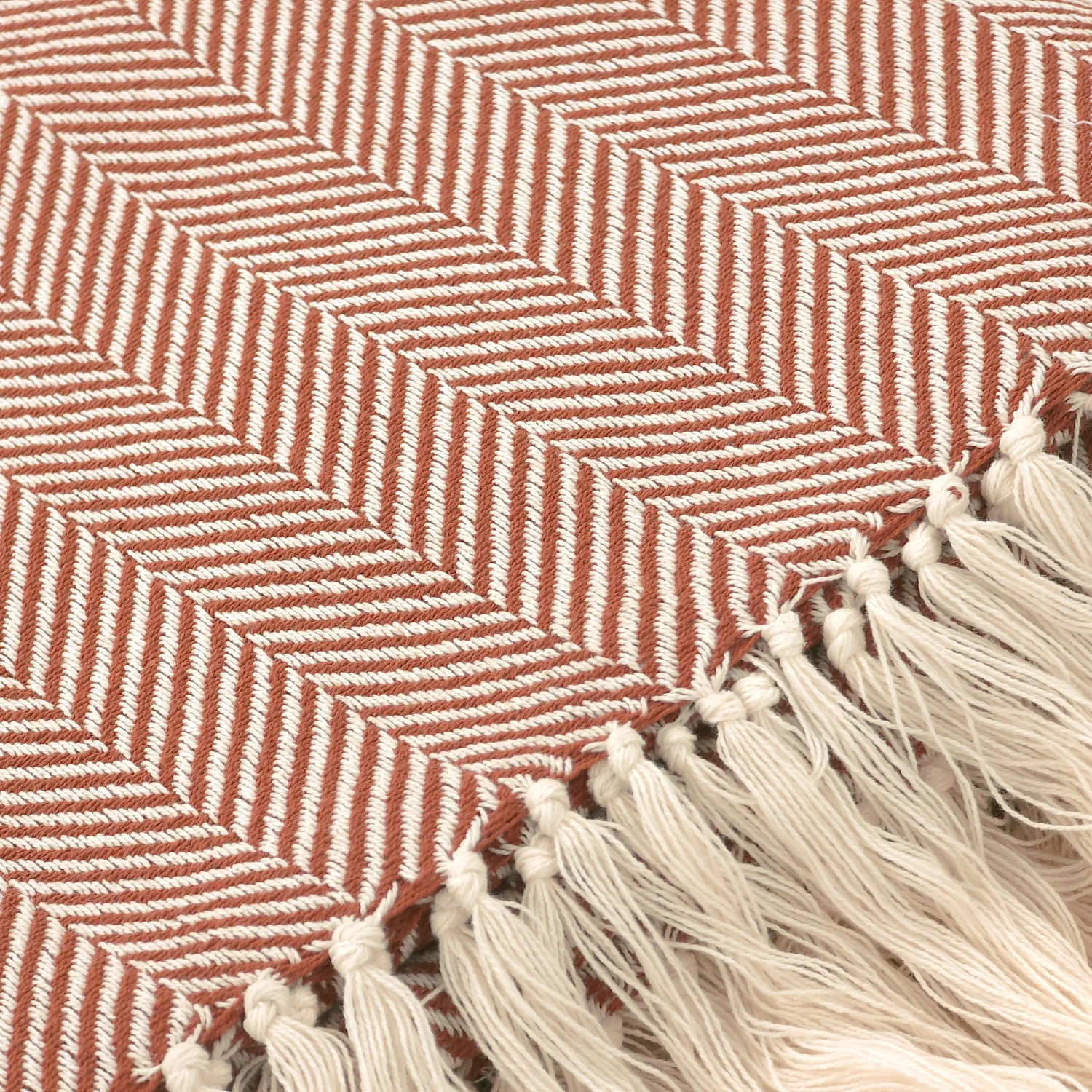 Dekens - Katoenen plaid - Denisa Fishbone (bruin/wit)