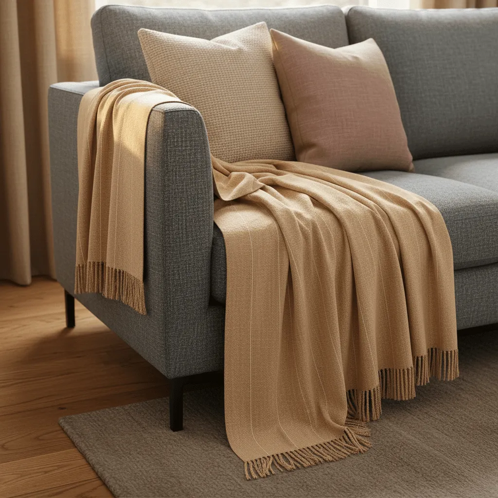 Dekens - Katoenen plaid - Martina Stripe (beige/wit)