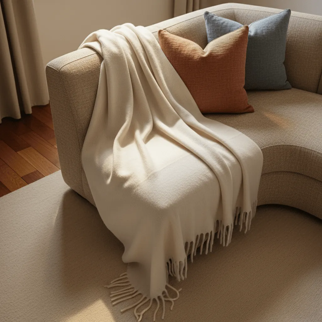 Plaid dekens - throw van wolmix - Samantha (offwhite)