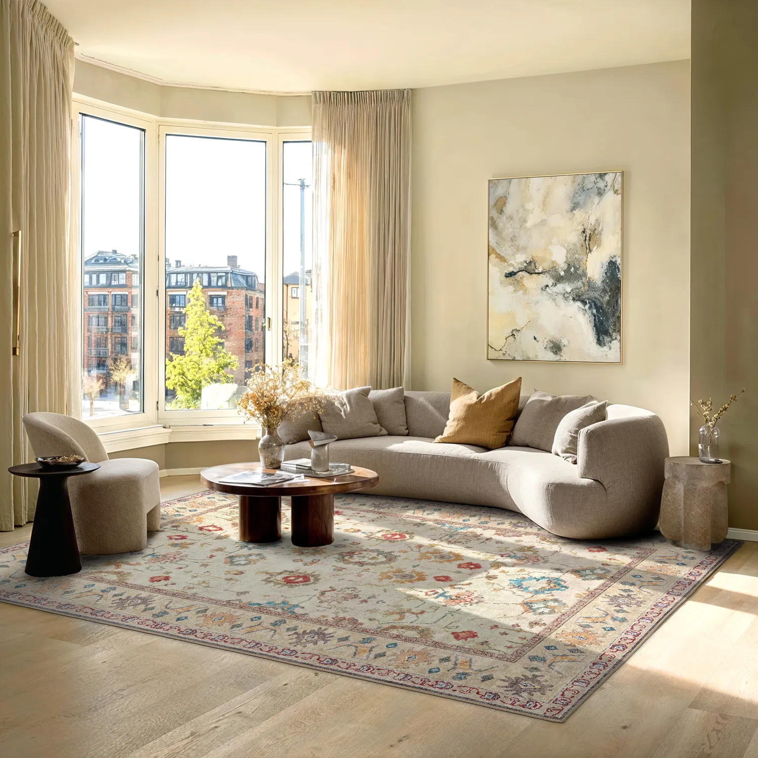 Vlakgeweven vloerkleed - Adira (grijs/roze)