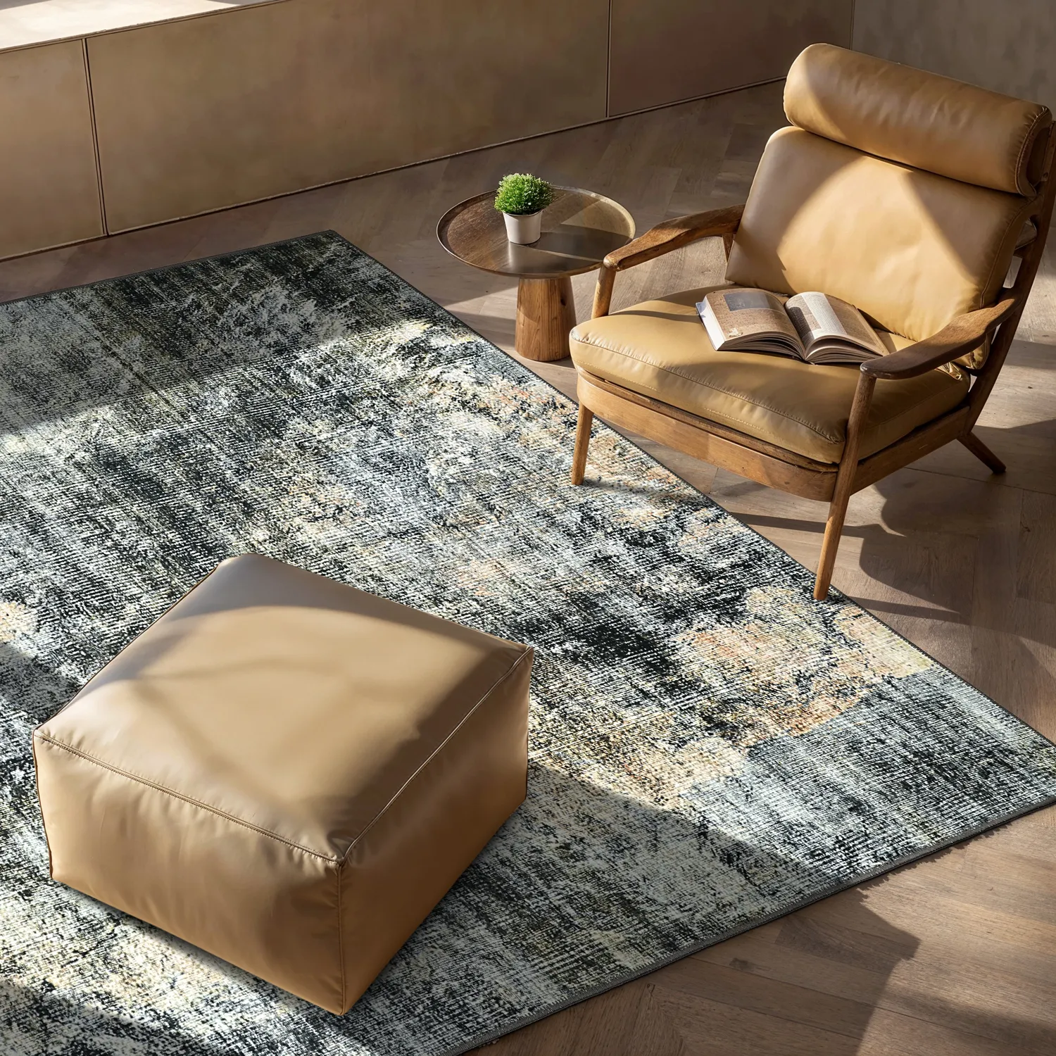 Vlakgeweven vloerkleed - Bechar (zwart/multi)