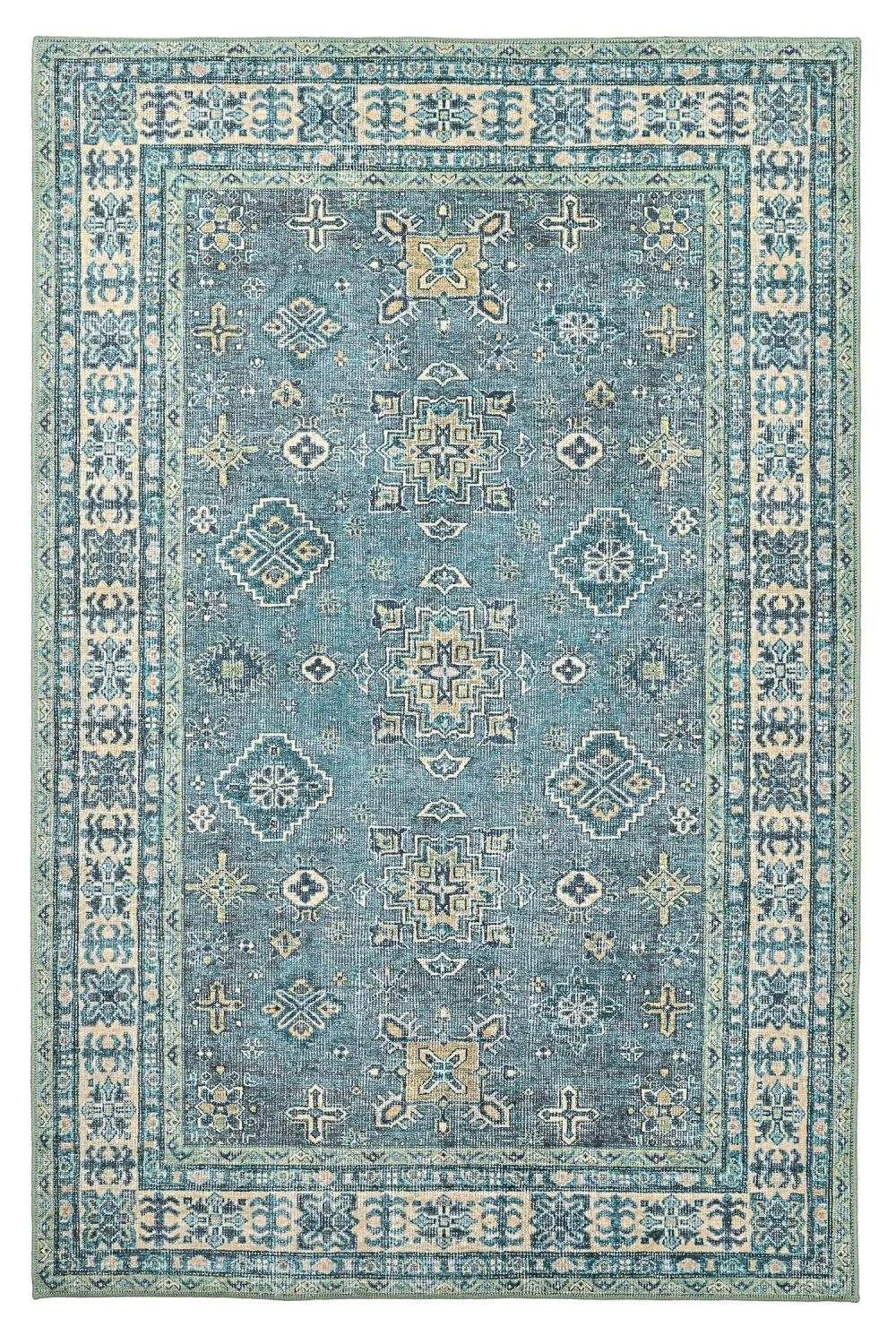 Vlakgeweven vloerkleed - Benaluna (blauw/groen)