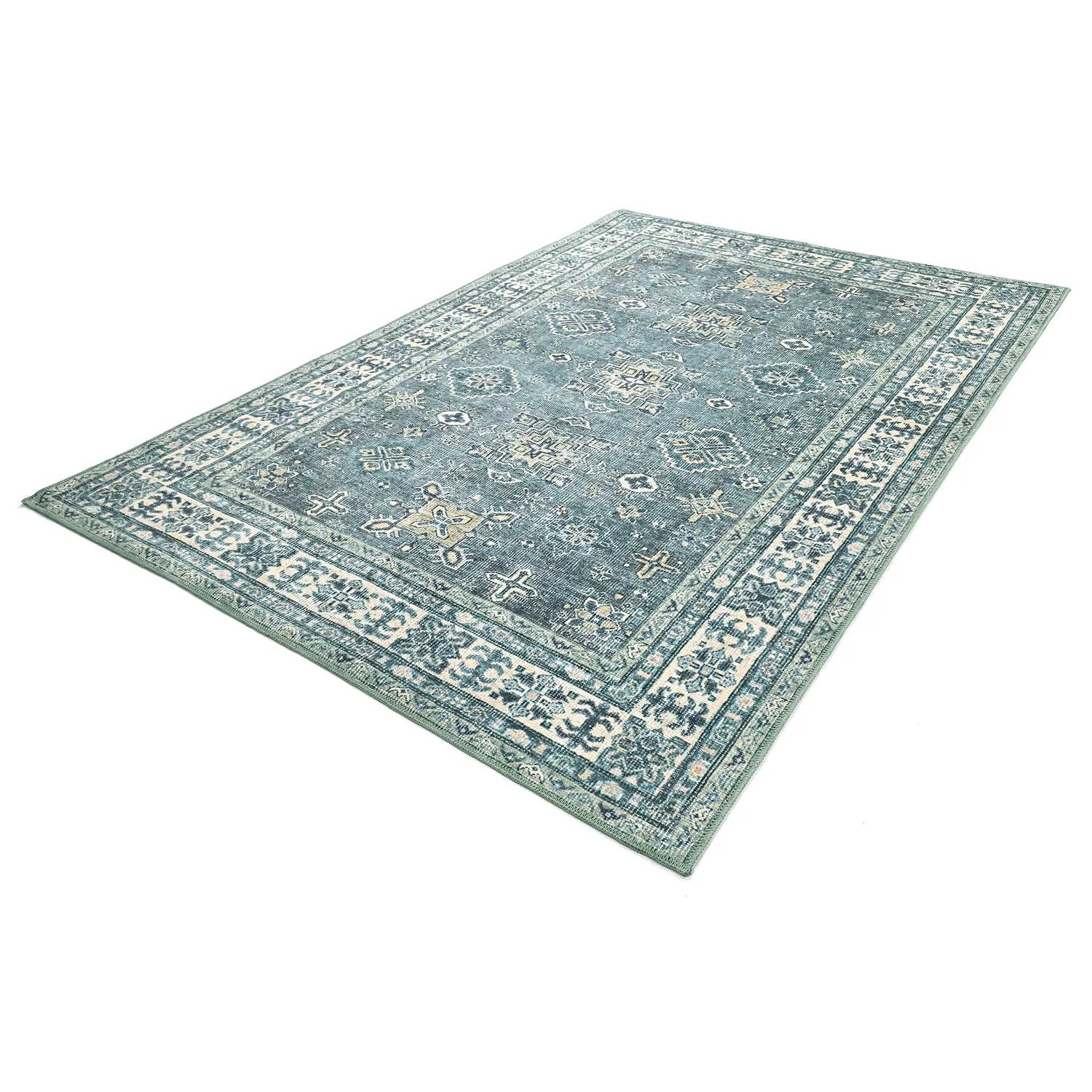 Vlakgeweven vloerkleed - Benaluna (blauw/groen)