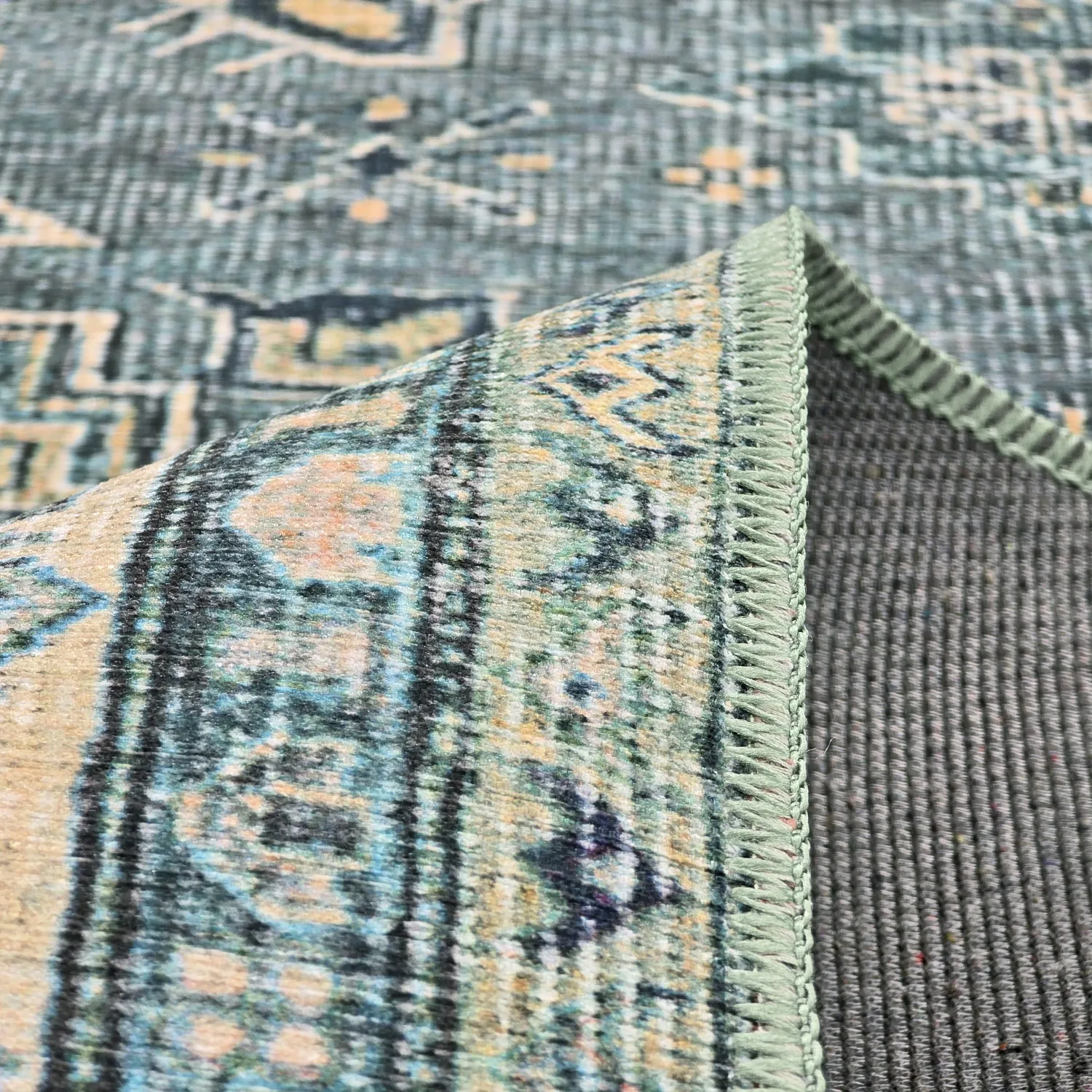 Vlakgeweven vloerkleed - Benaluna (blauw/groen)