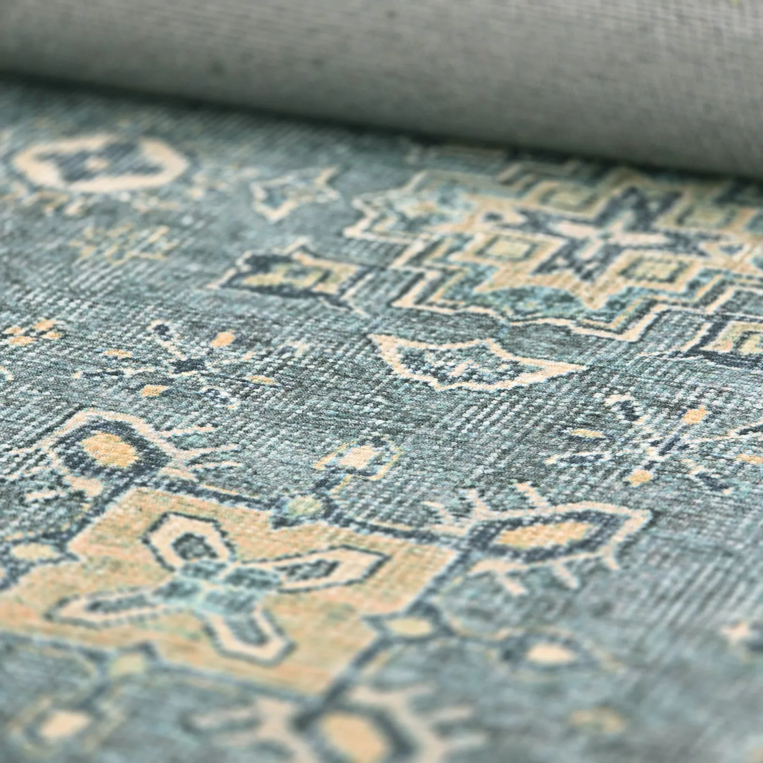 Vlakgeweven vloerkleed - Benaluna (blauw/groen)