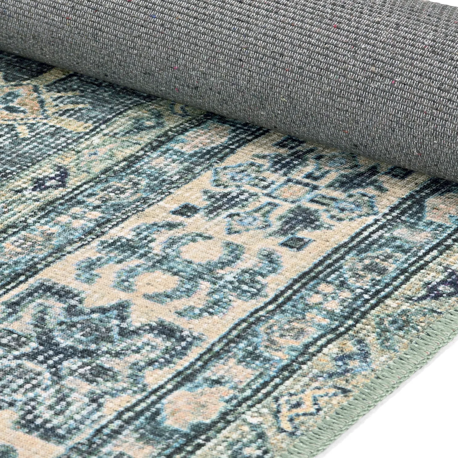 Vlakgeweven vloerkleed - Benaluna (blauw/groen)