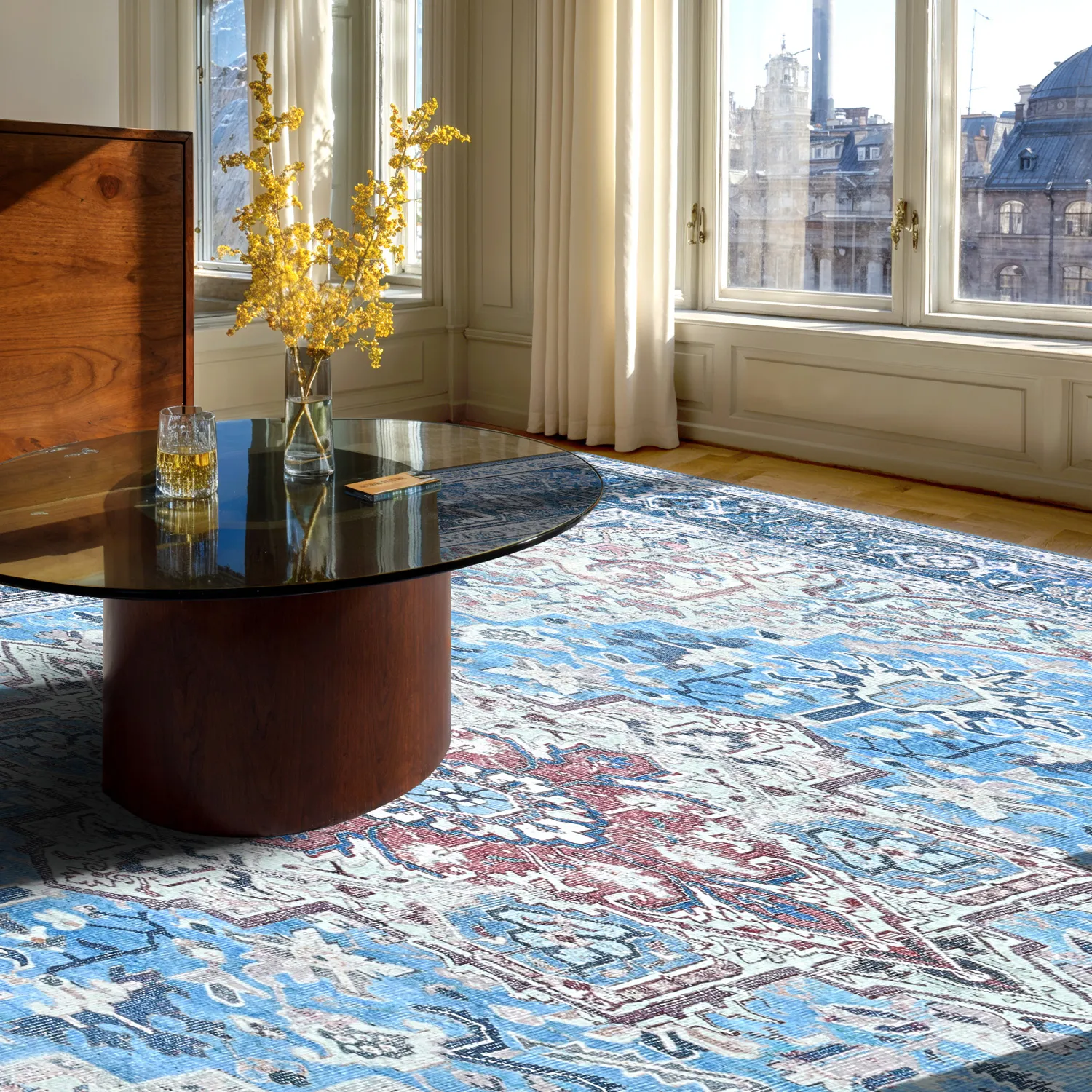 Vlakgeweven vloerkleed - Birjand (blauw)