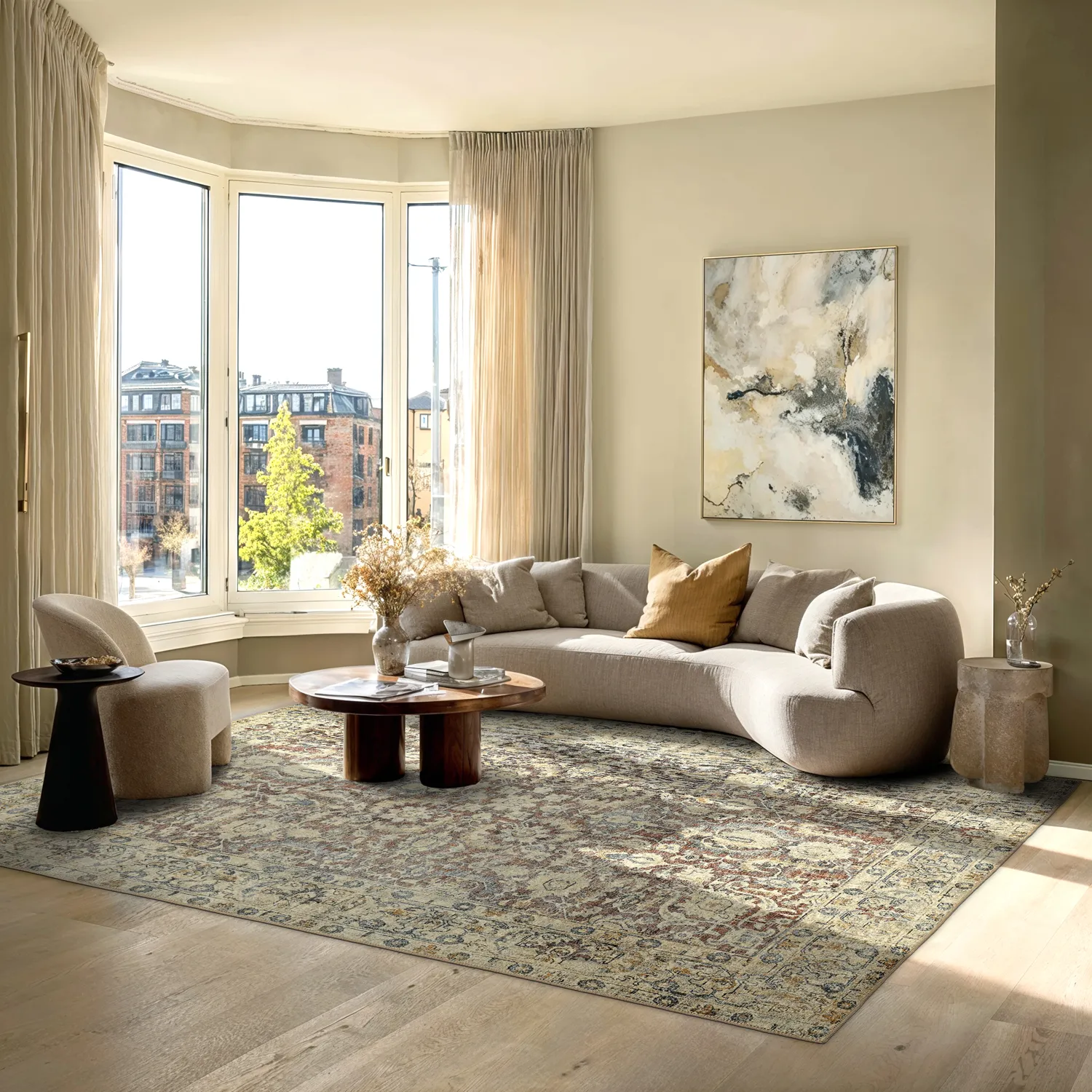 Vlakgeweven vloerkleed - Delvar (beige)