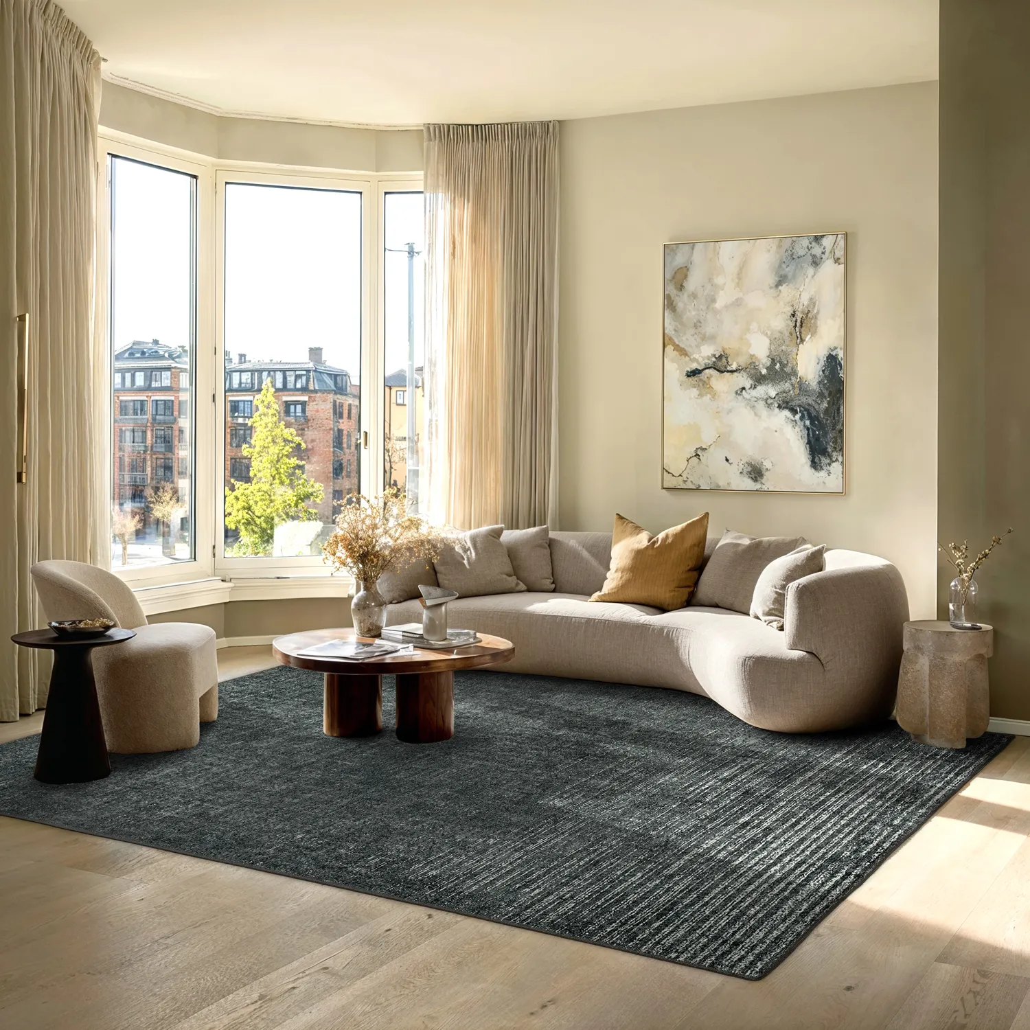 Vlakgeweven vloerkleed - Elarion (zwart)