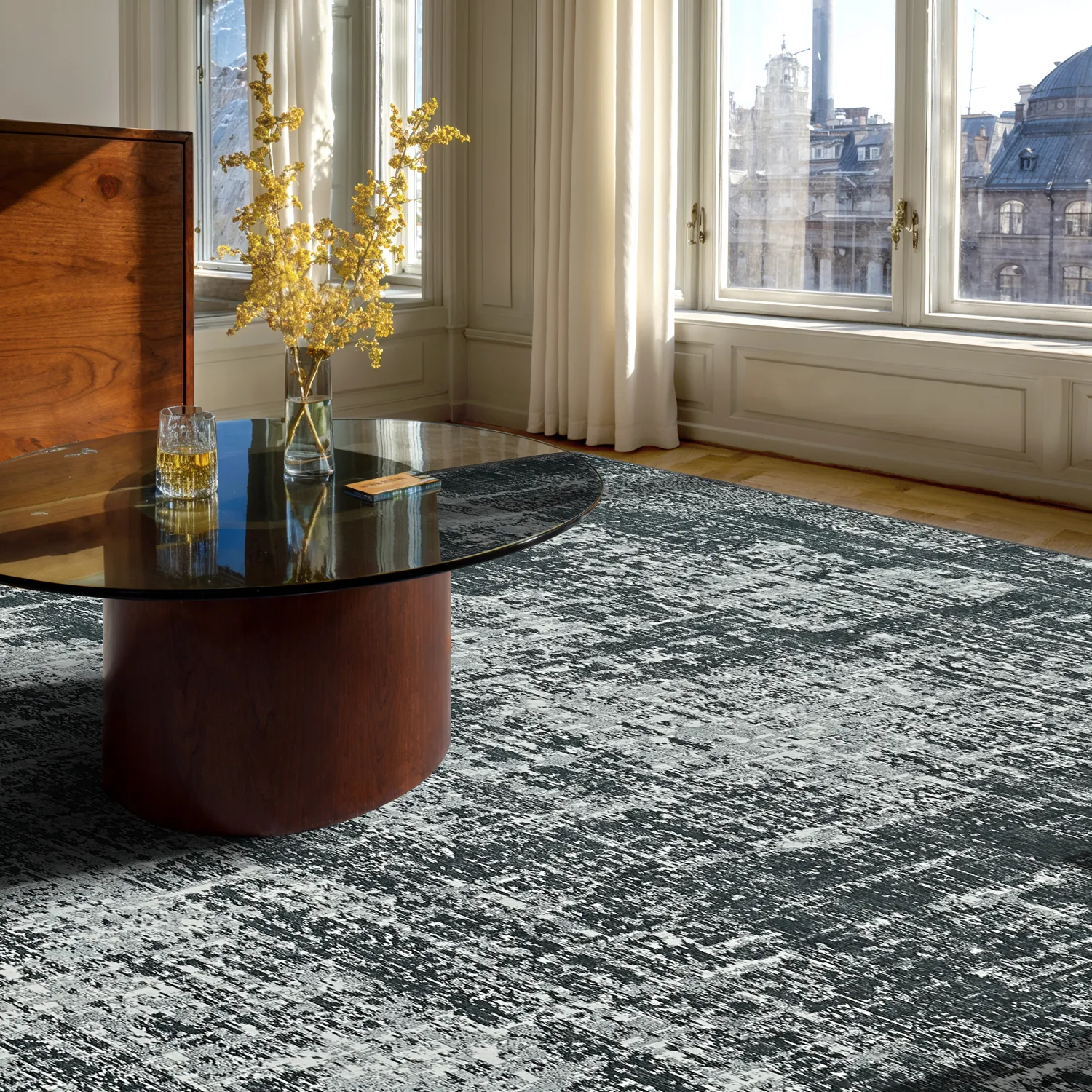 Vlakgeweven vloerkleed - Elira (zwart)