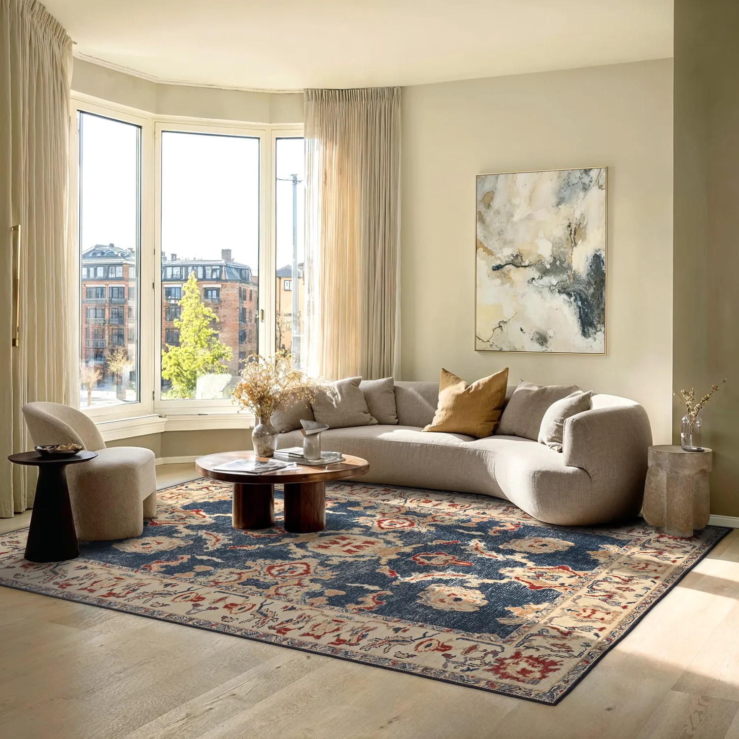 Vlakgeweven vloerkleed - Fadarin (blauw)