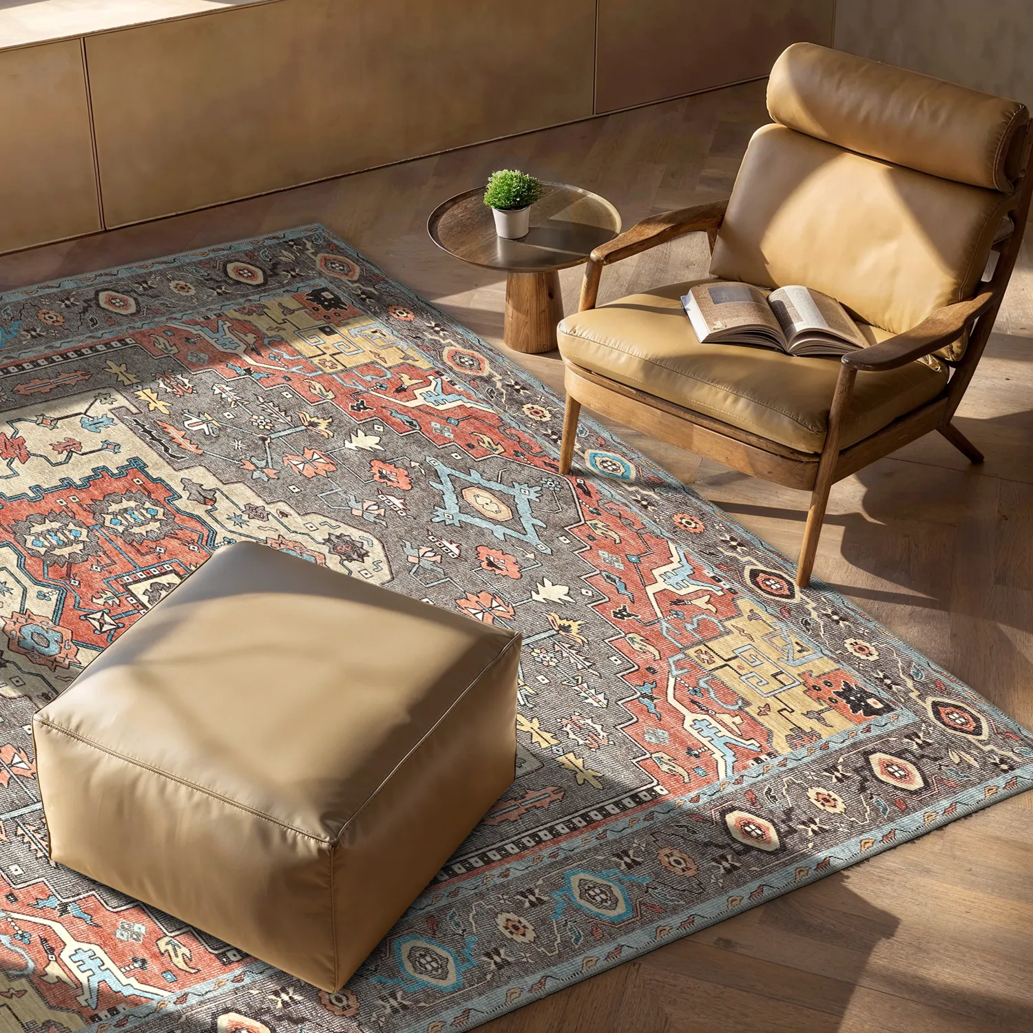 Vlakgeweven vloerkleed - Kordava (grijs/rood)