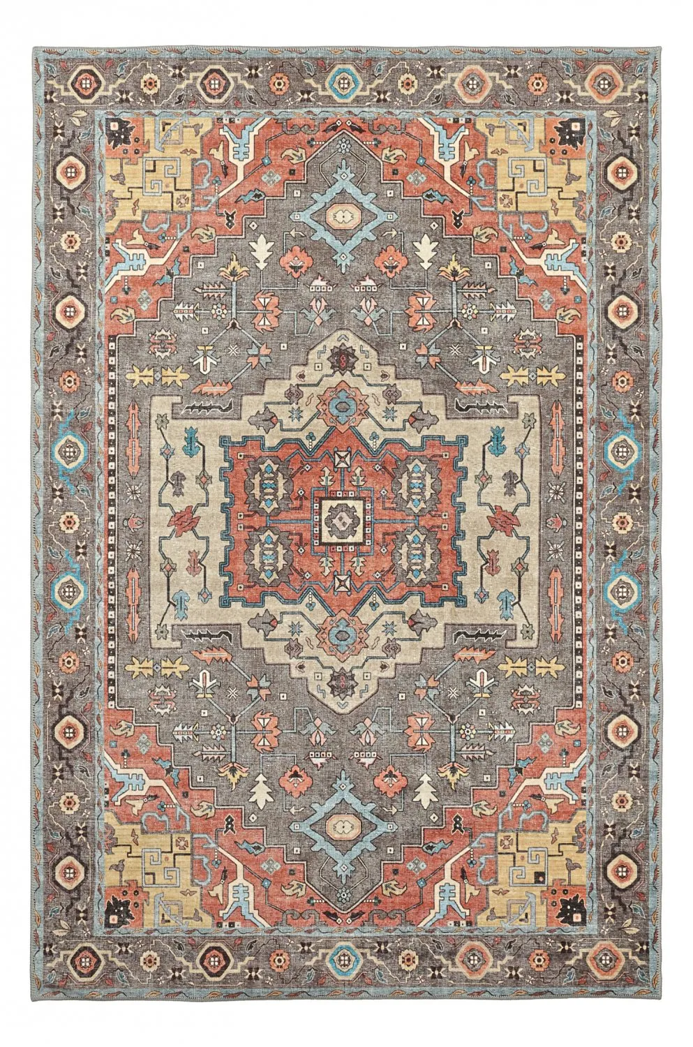 Vlakgeweven vloerkleed - Kordava (grijs/rood)