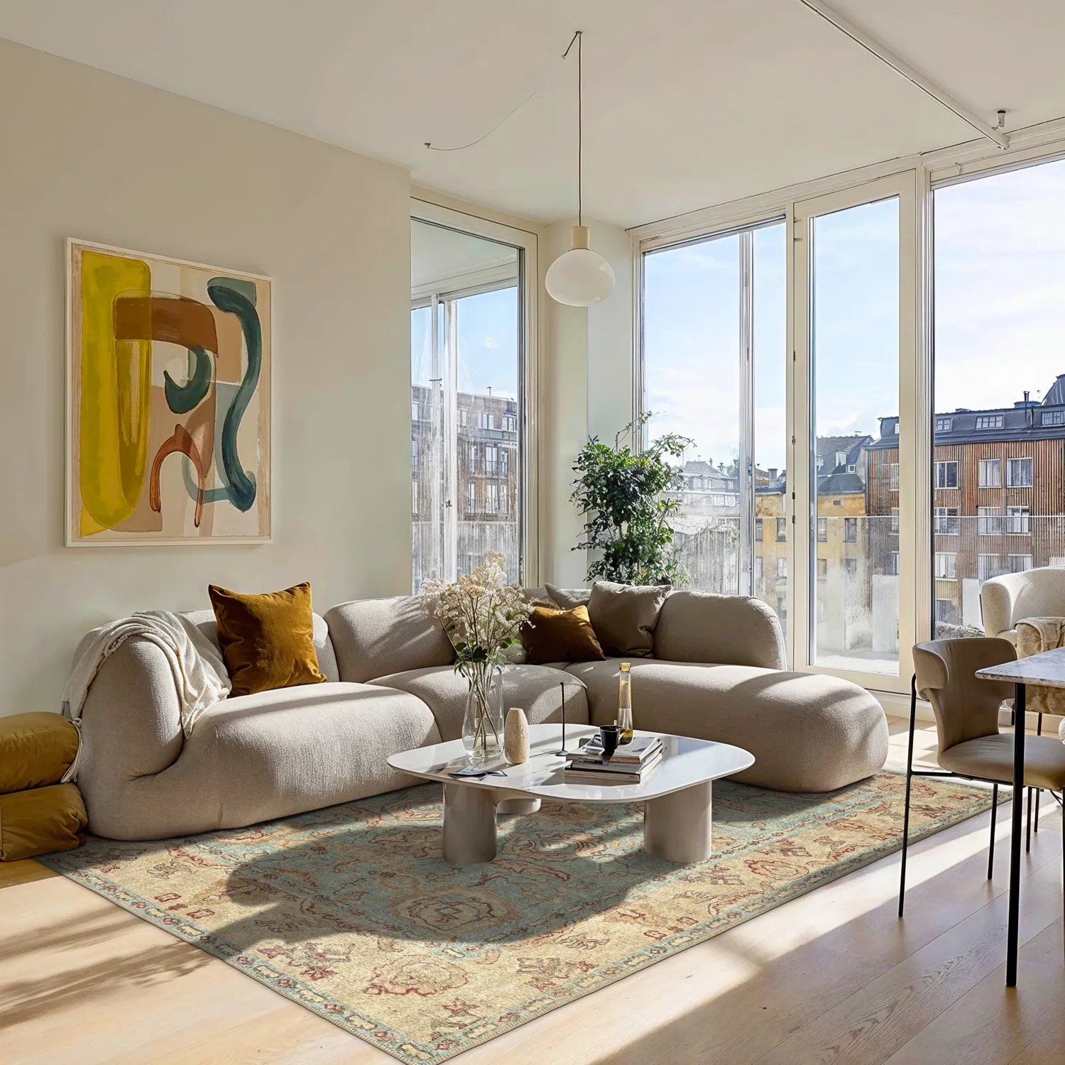 Vlakgeweven vloerkleed - Layla (lichtblauw)