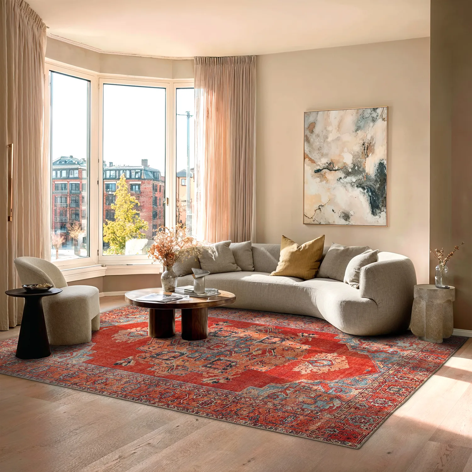 Vlakgeweven vloerkleed - Madevan (rood)