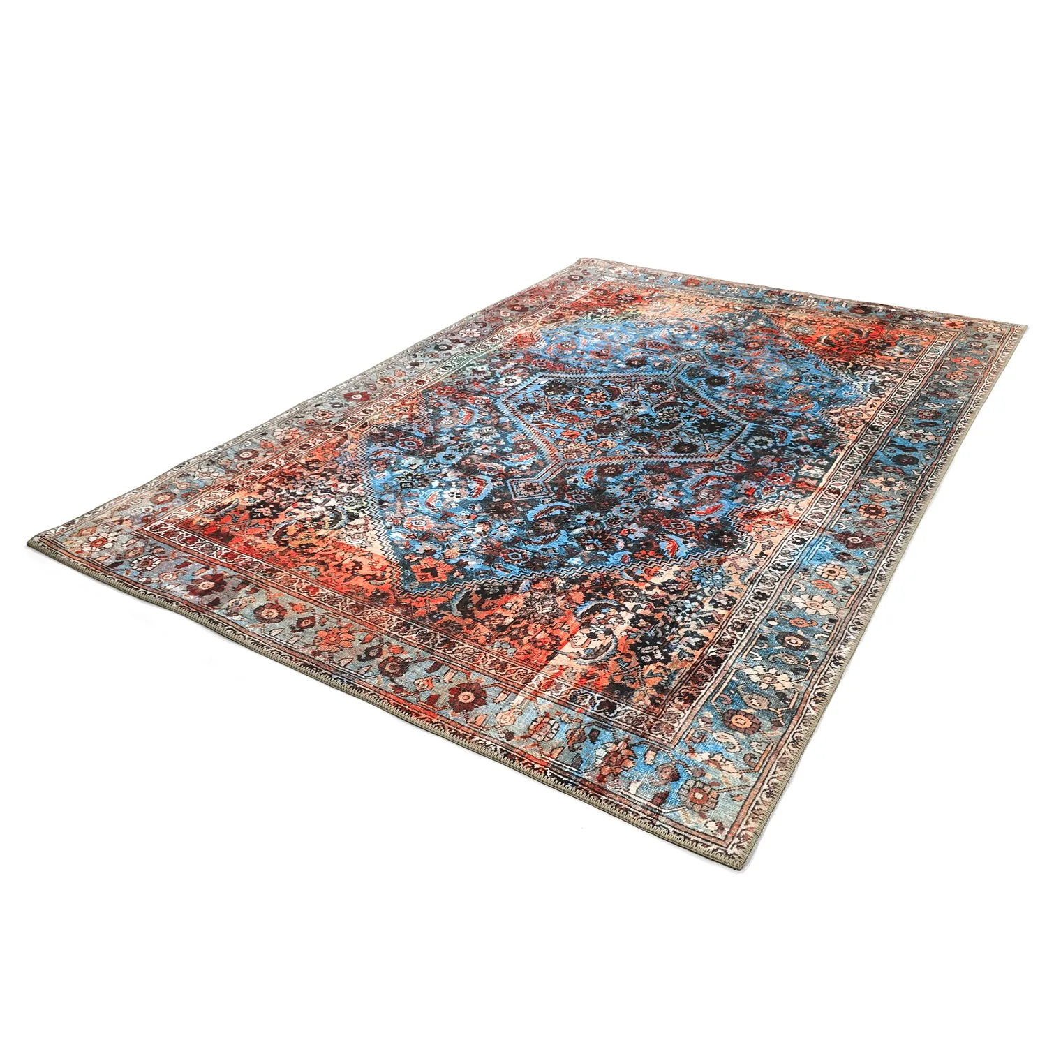 Vlakgeweven vloerkleed - Mardin (rood/blauw)