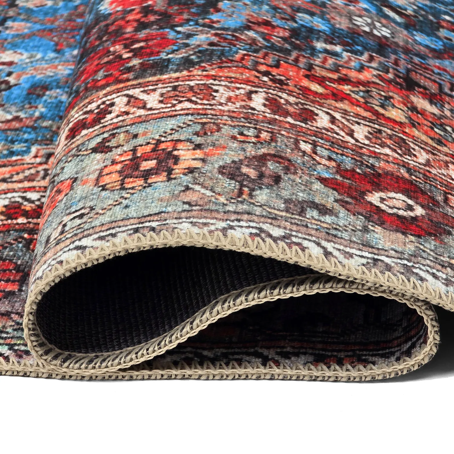 Vlakgeweven vloerkleed - Mardin (rood/blauw)