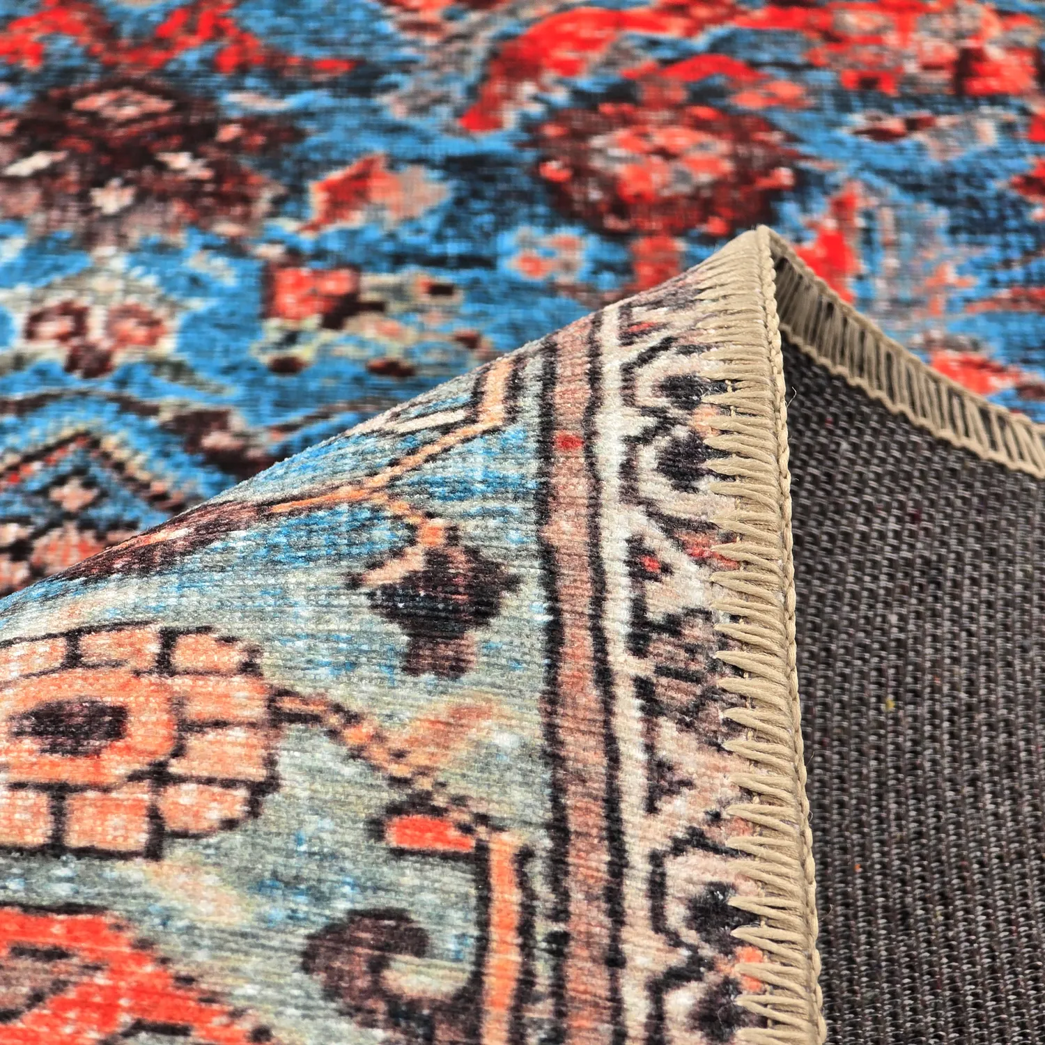 Vlakgeweven vloerkleed - Mardin (rood/blauw)