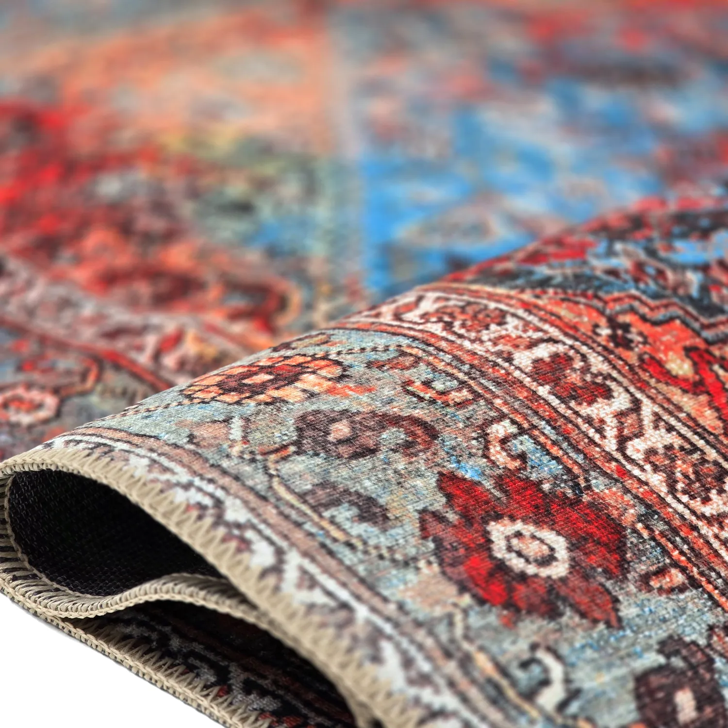 Vlakgeweven vloerkleed - Mardin (rood/blauw)