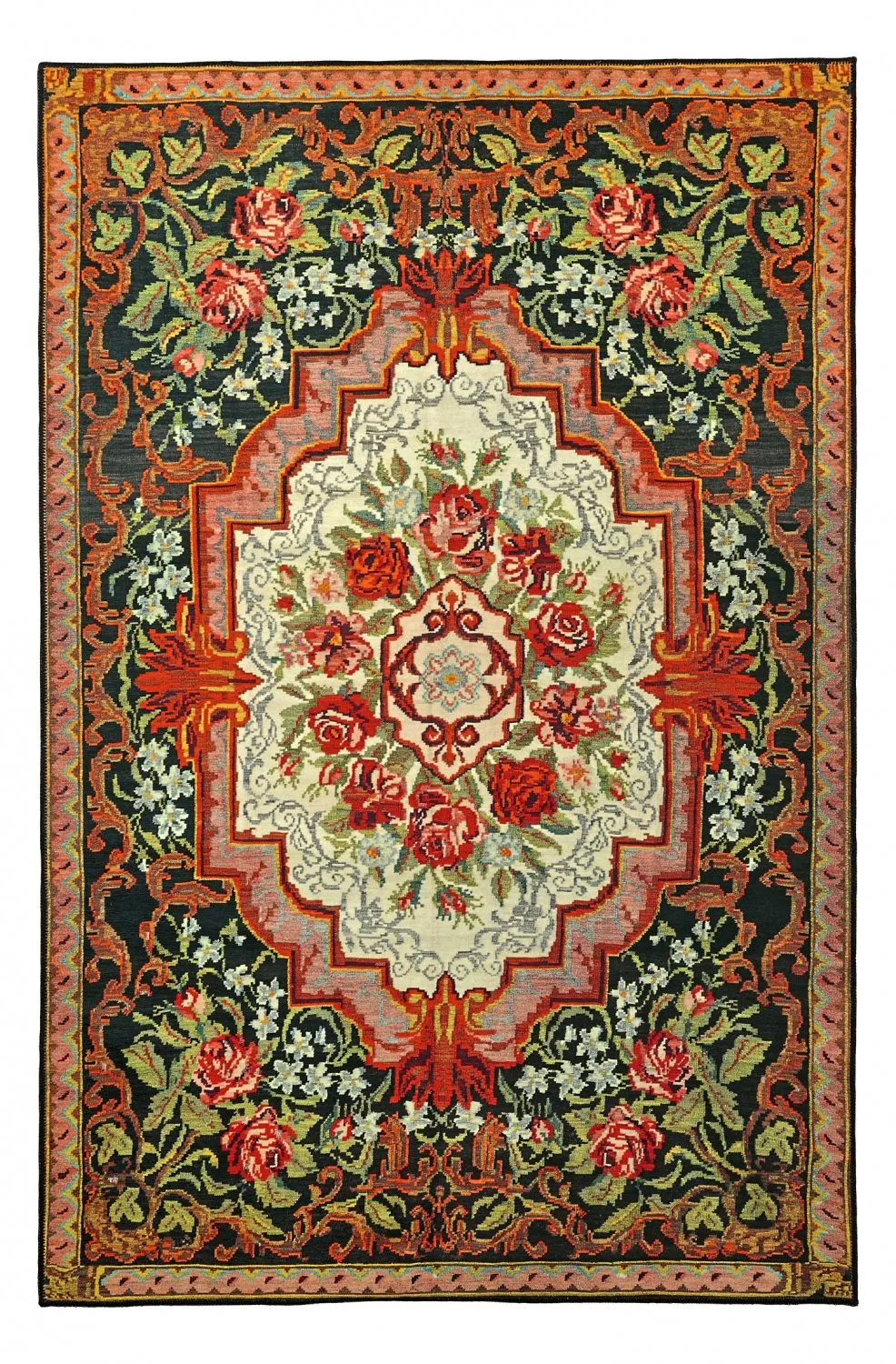 Vlakgeweven vloerkleed - Masarida (zwart/multi)