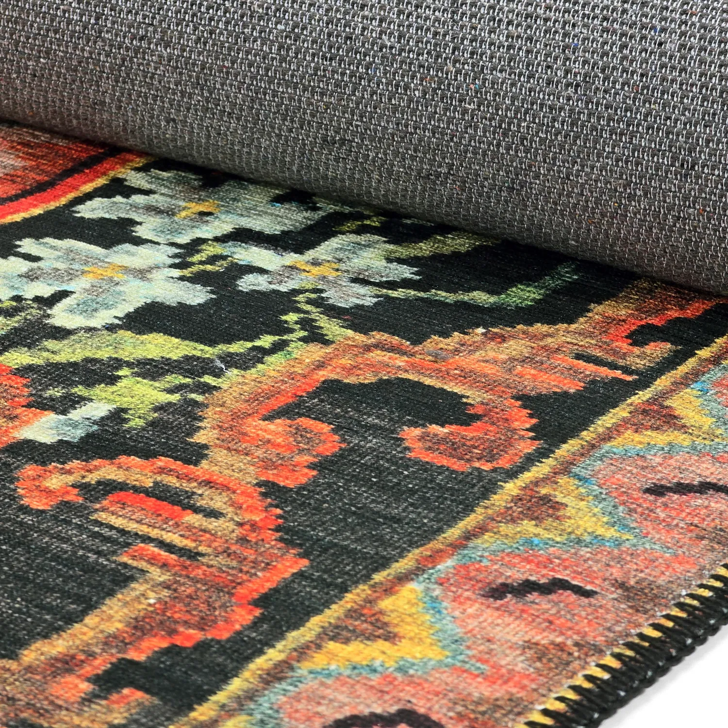 Vlakgeweven vloerkleed - Masarida (zwart/multi)