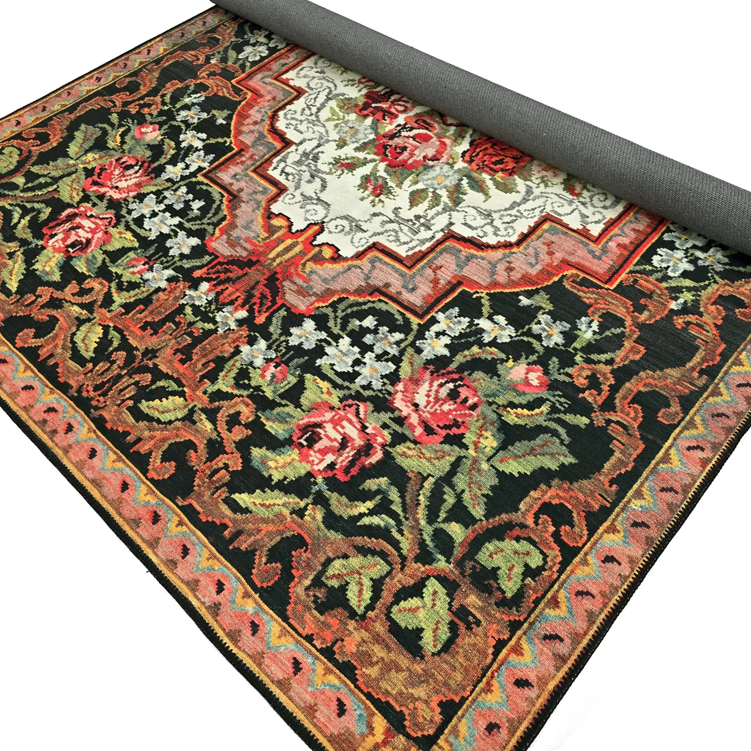 Vlakgeweven vloerkleed - Masarida (zwart/multi)