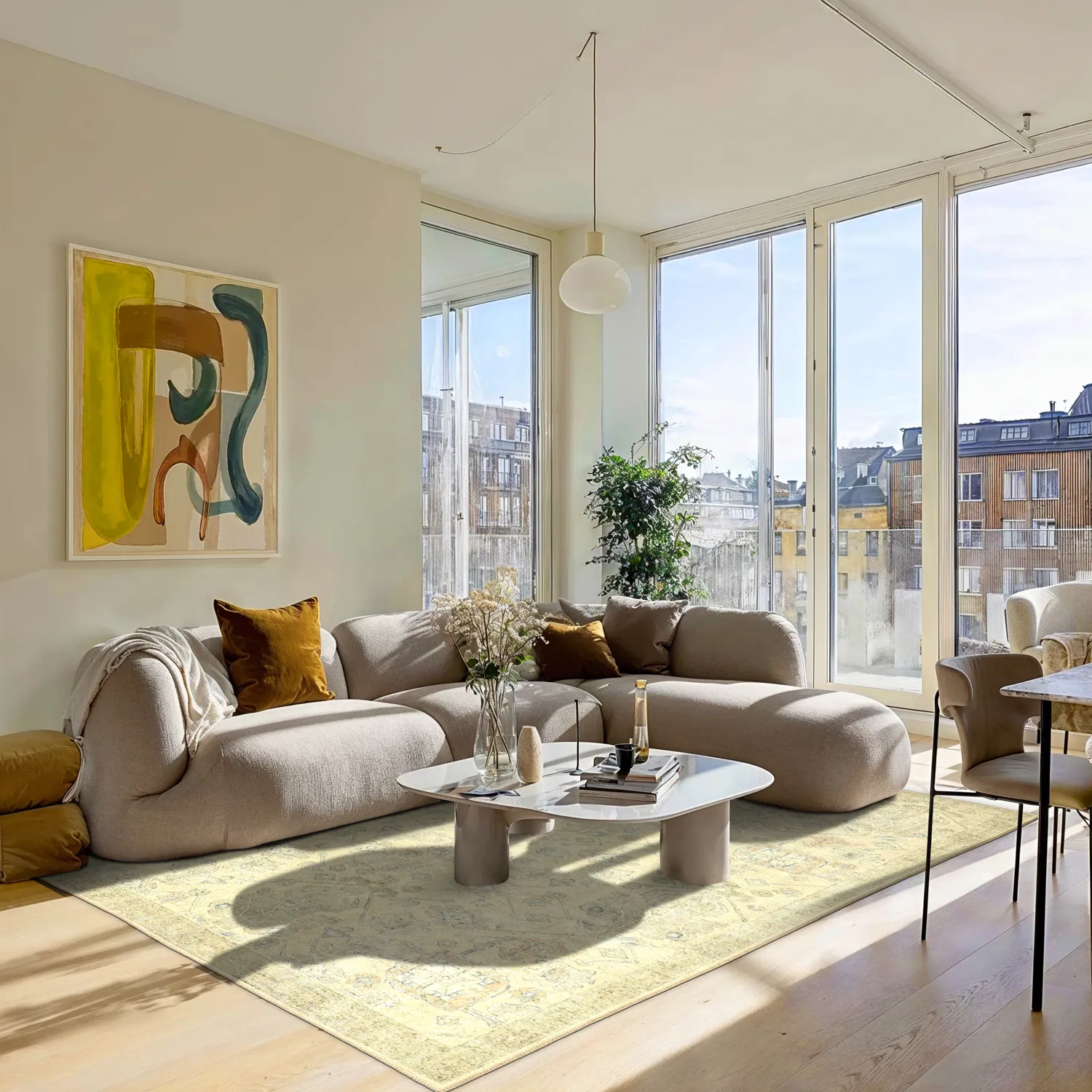 Vlakgeweven vloerkleed - Noura (beige)