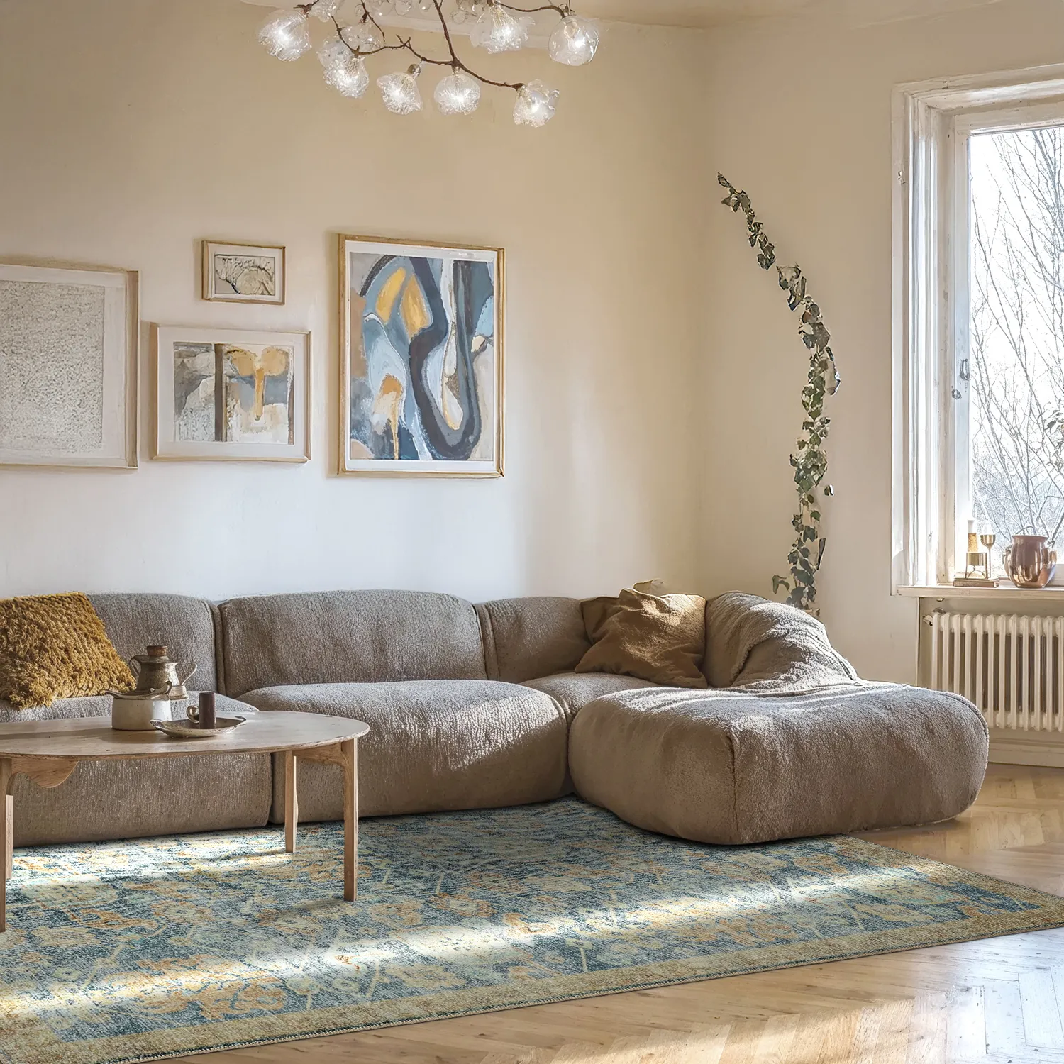 Vlakgeweven vloerkleed - Noura (blauw)